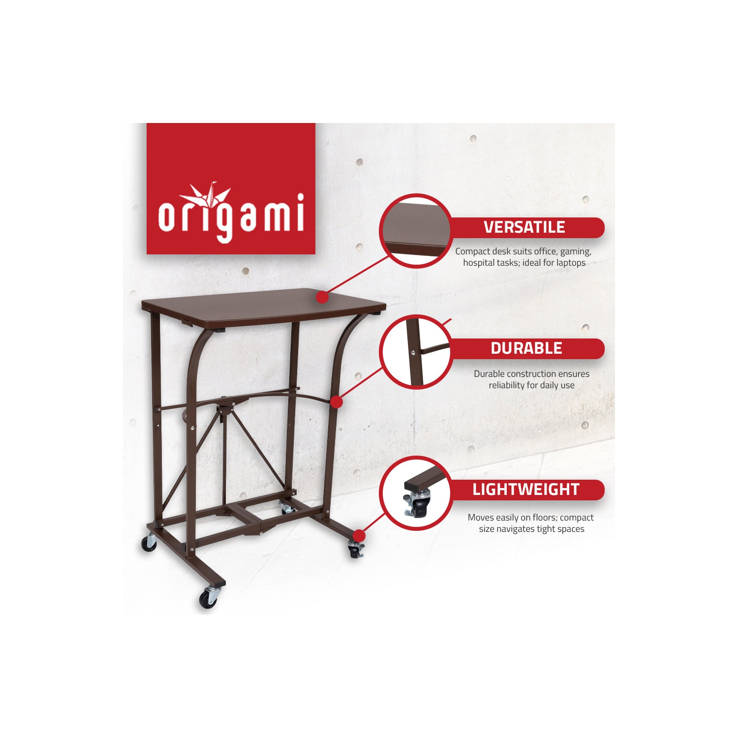 Origami Folding Computer Desk for Office, Students, and Gaming, Vintage Bronze