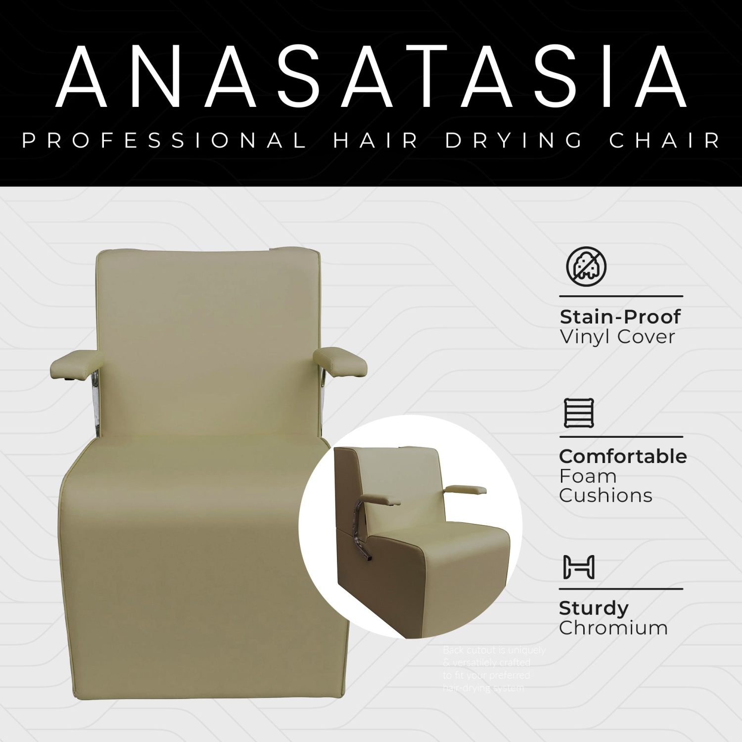 Chaise de séchage professionnelle rembourrée PureSana Chromium Anastasia pour les cheveux