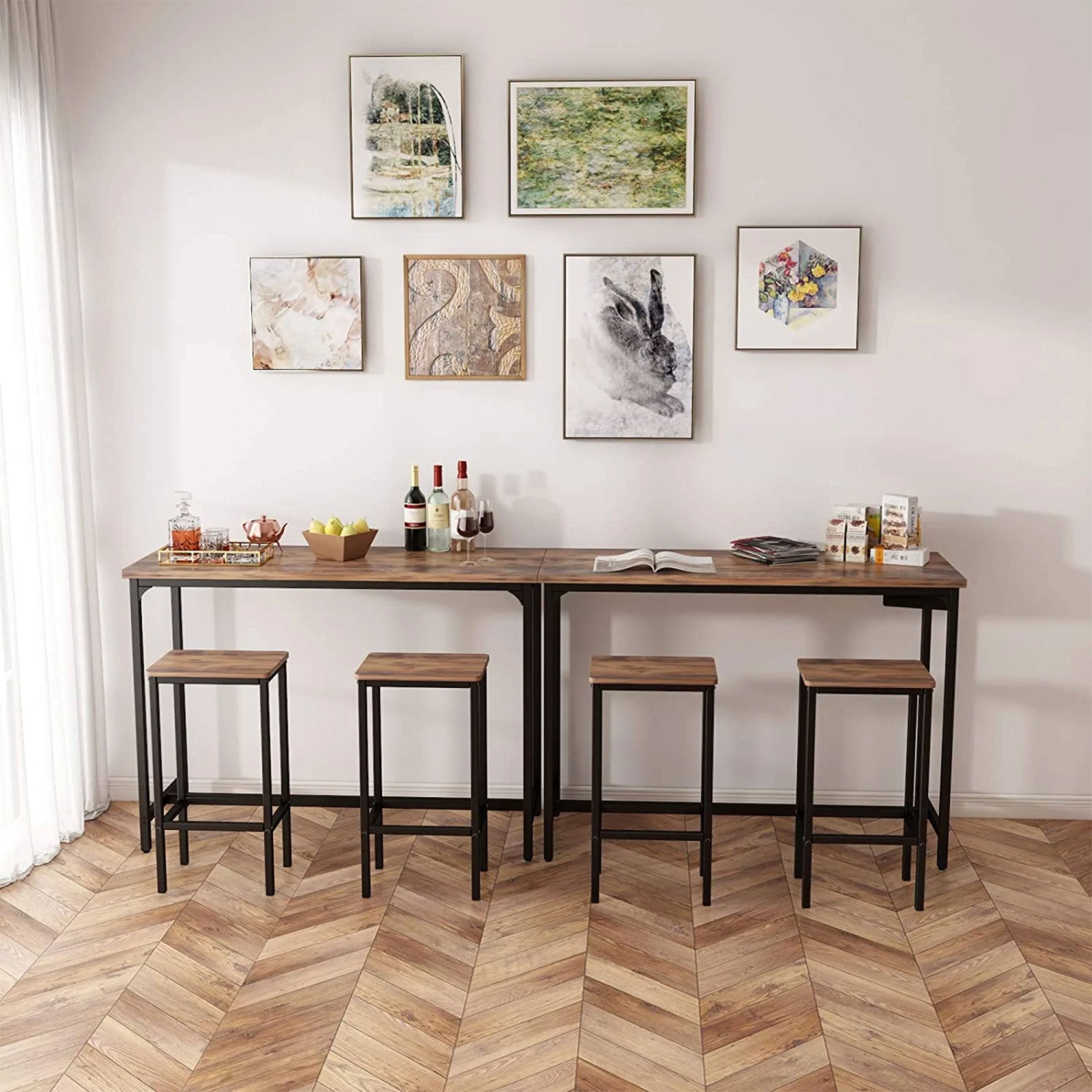 Tabouret de bar en bois à hauteur de comptoir de 25,6 po ODK, brun rustique