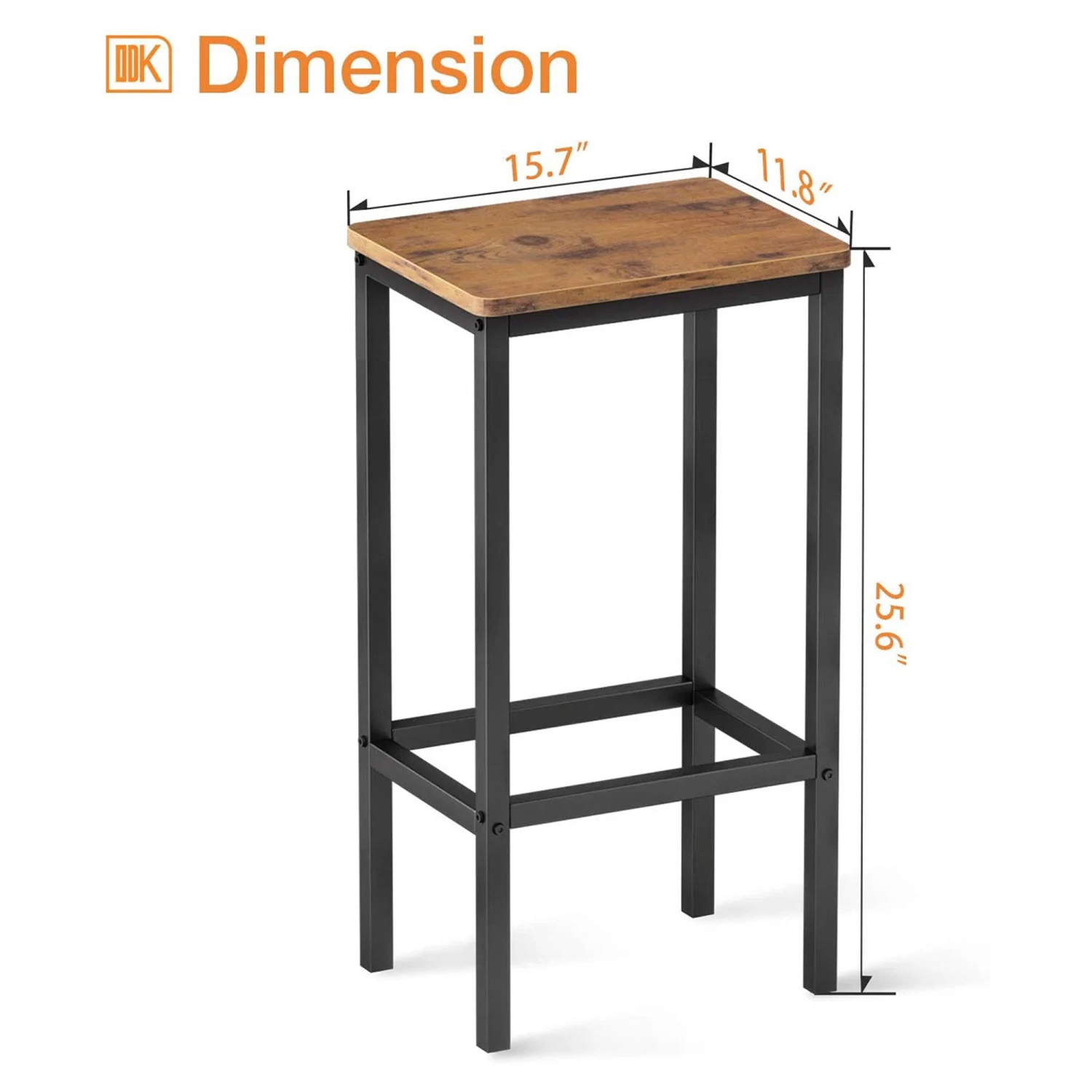 Tabouret de bar en bois à hauteur de comptoir de 25,6 po ODK, brun rustique