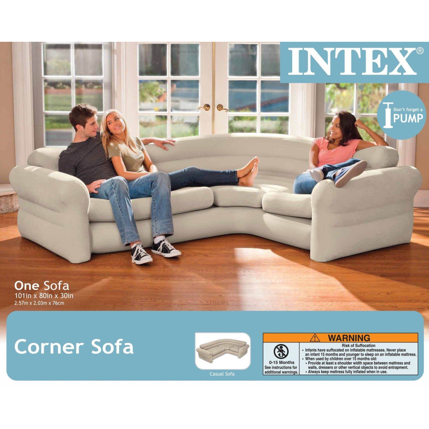Intex Inflatable Corner Living Room Neutral Sectional Sofa 68575EP