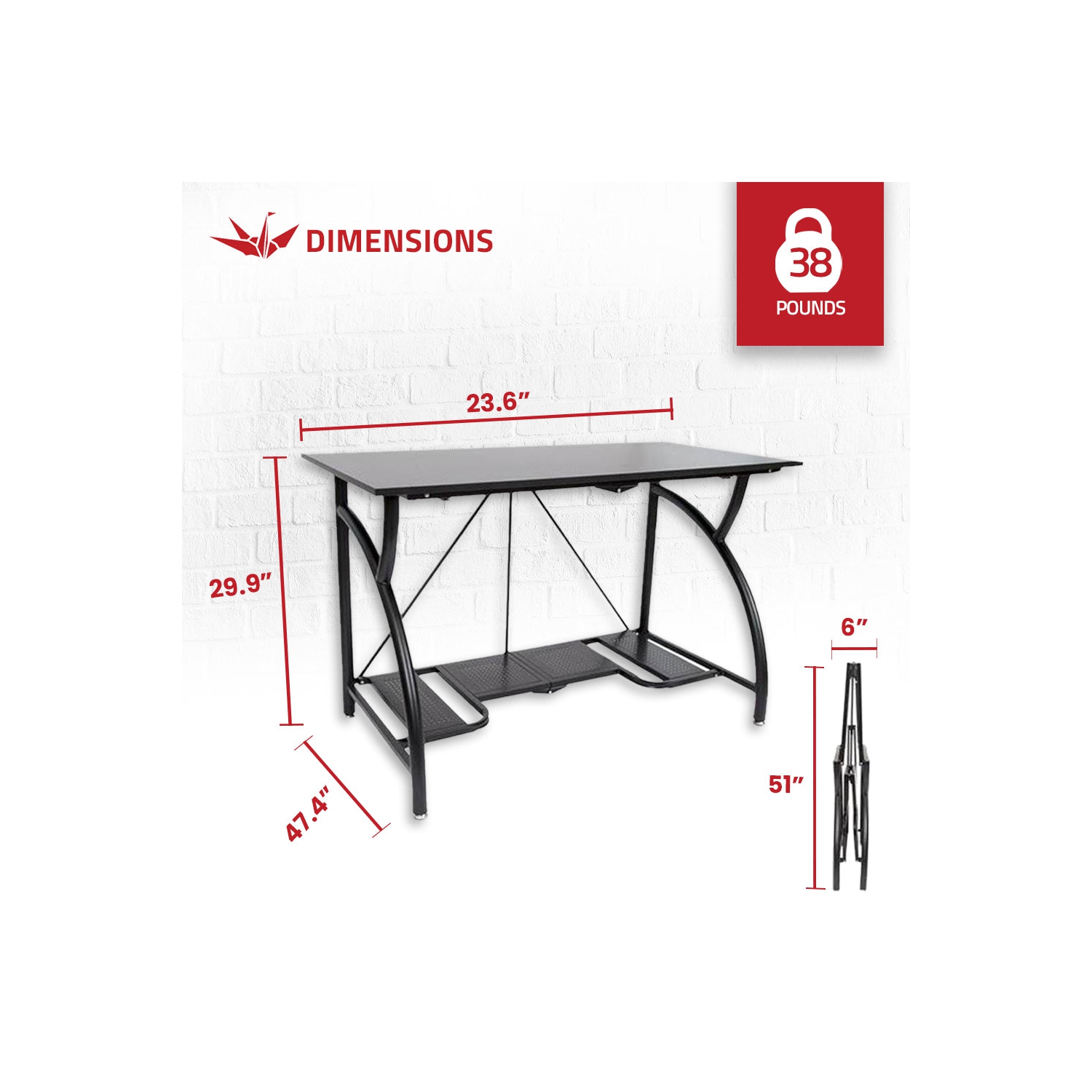 Origami – Bureau d’ordinateur de bureau pliant tout usage en bois, noir