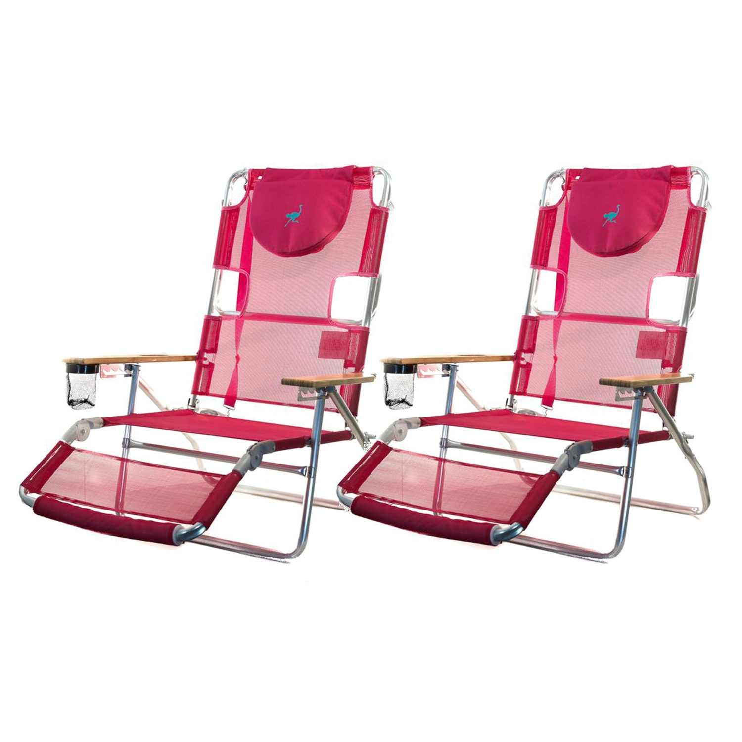 Ostrich Altitude 3 in 1 16 Inch Tall Lounge Reclining Beach Chair, Pink