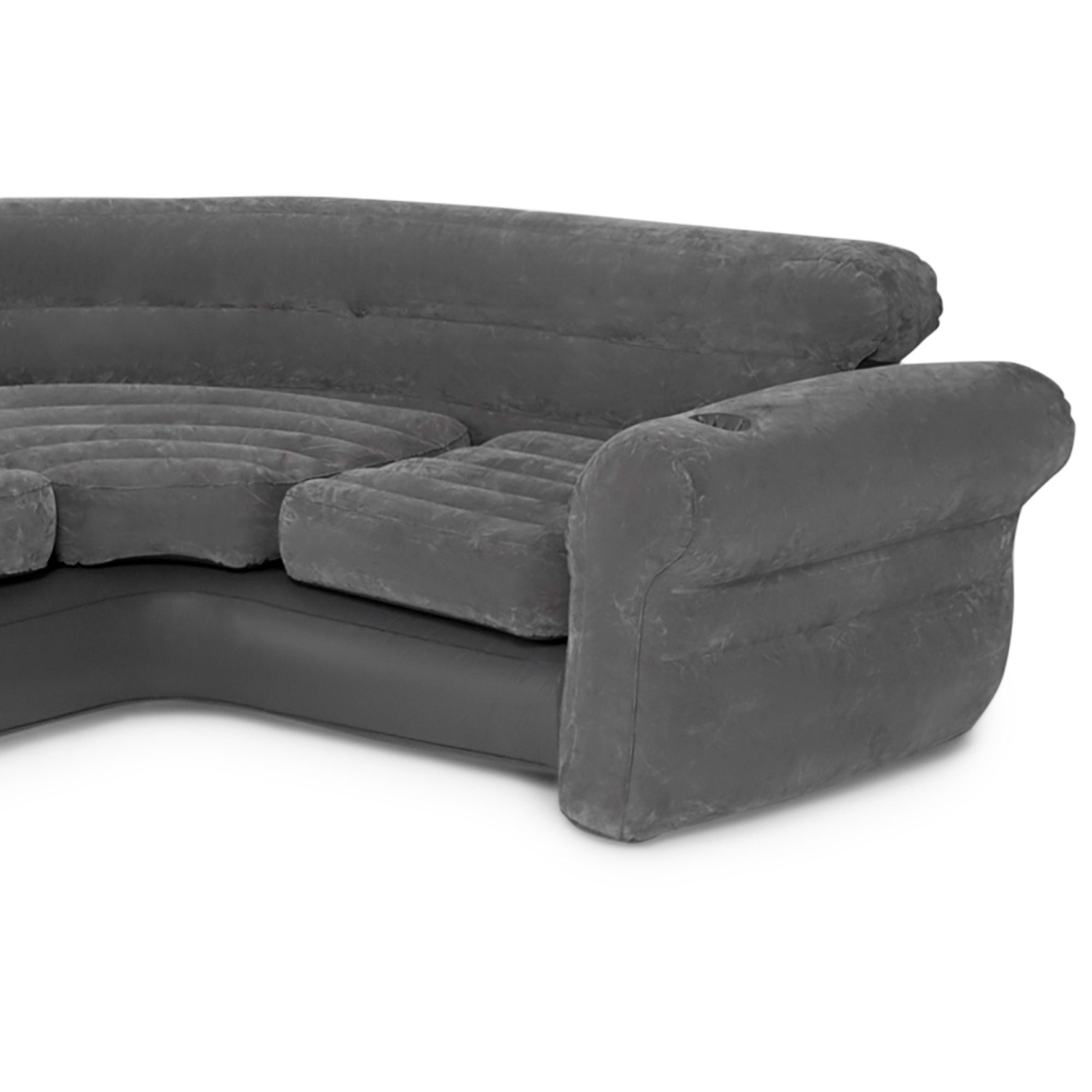 Intex Corner Sofa L-Shaped Inflatable Lounge Couch w/ Cupholders, Gray