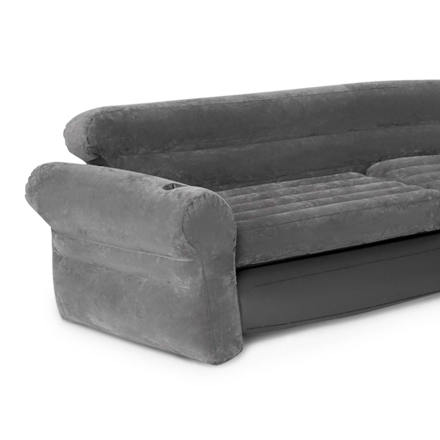 Intex Corner Sofa L-Shaped Inflatable Lounge Couch w/ Cupholders, Gray