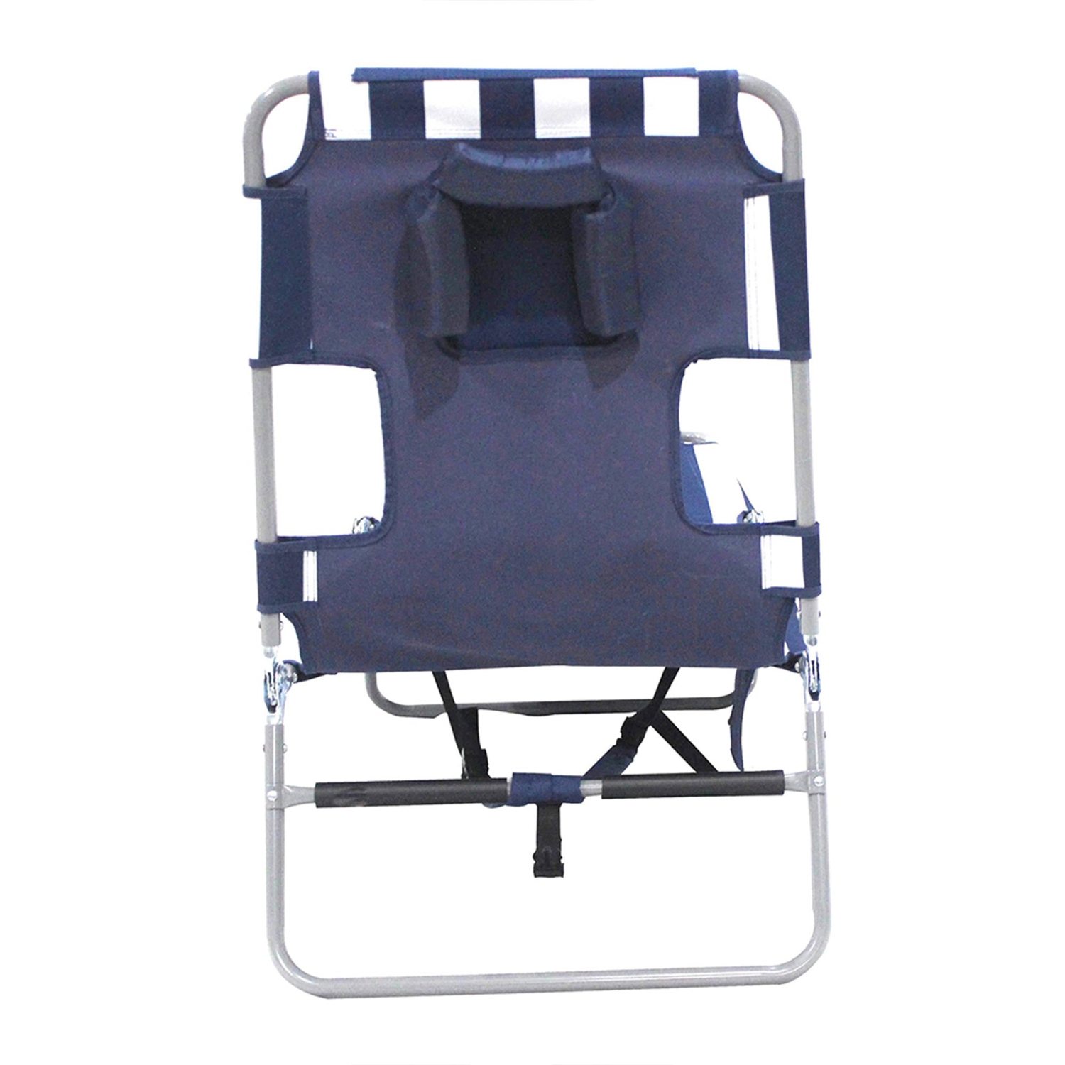 Ostrich Backpack Chaise Folding Lounge Chair w/Storage Bag, Navy Stripe