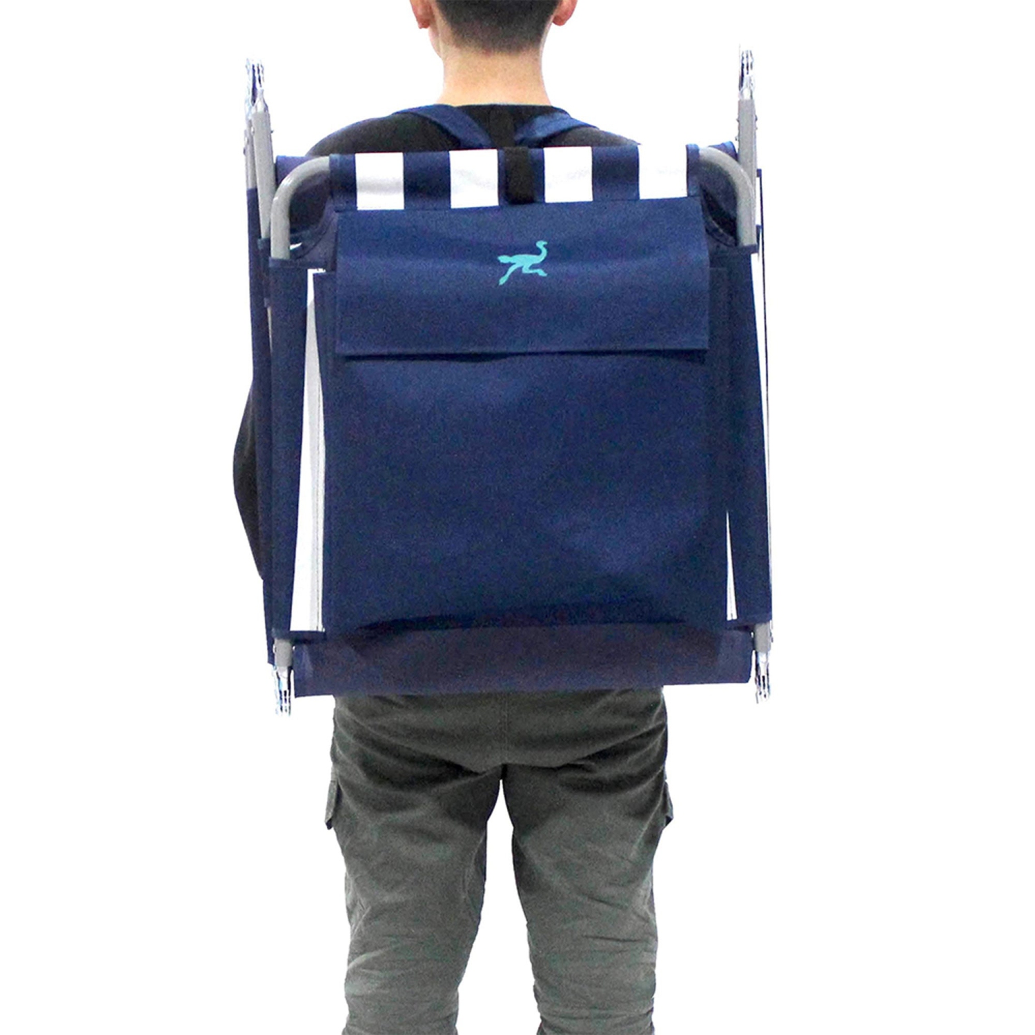Ostrich Backpack Chaise Folding Lounge Chair w/Storage Bag, Navy Stripe