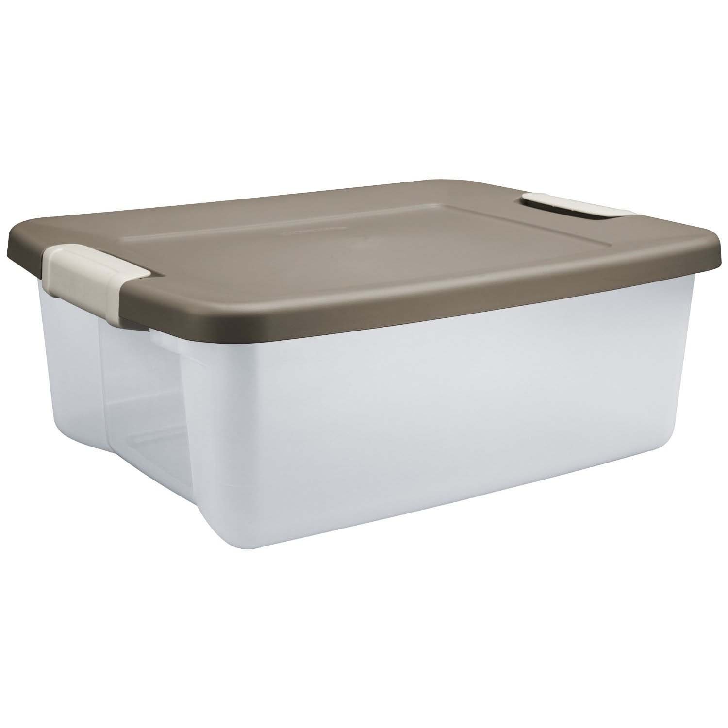 Sterilite 25 Qt. Shelf Tote Driftwood Lid Clear Base w/Platinum Latches(36 Pack)
