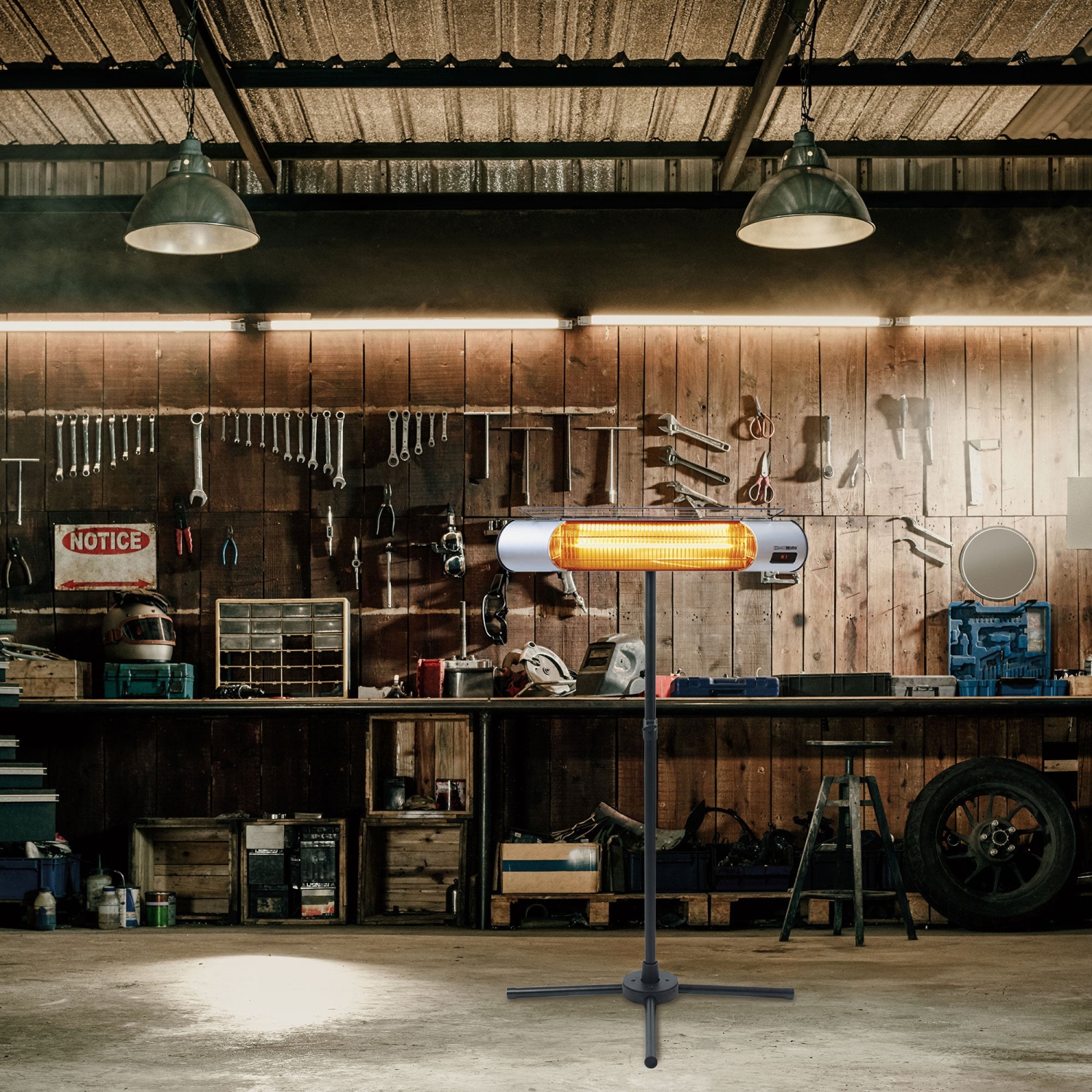 Sengoku – radiateur de patio en graphite résistant aux intempéries HeatMate avec support et télécommande, argenté