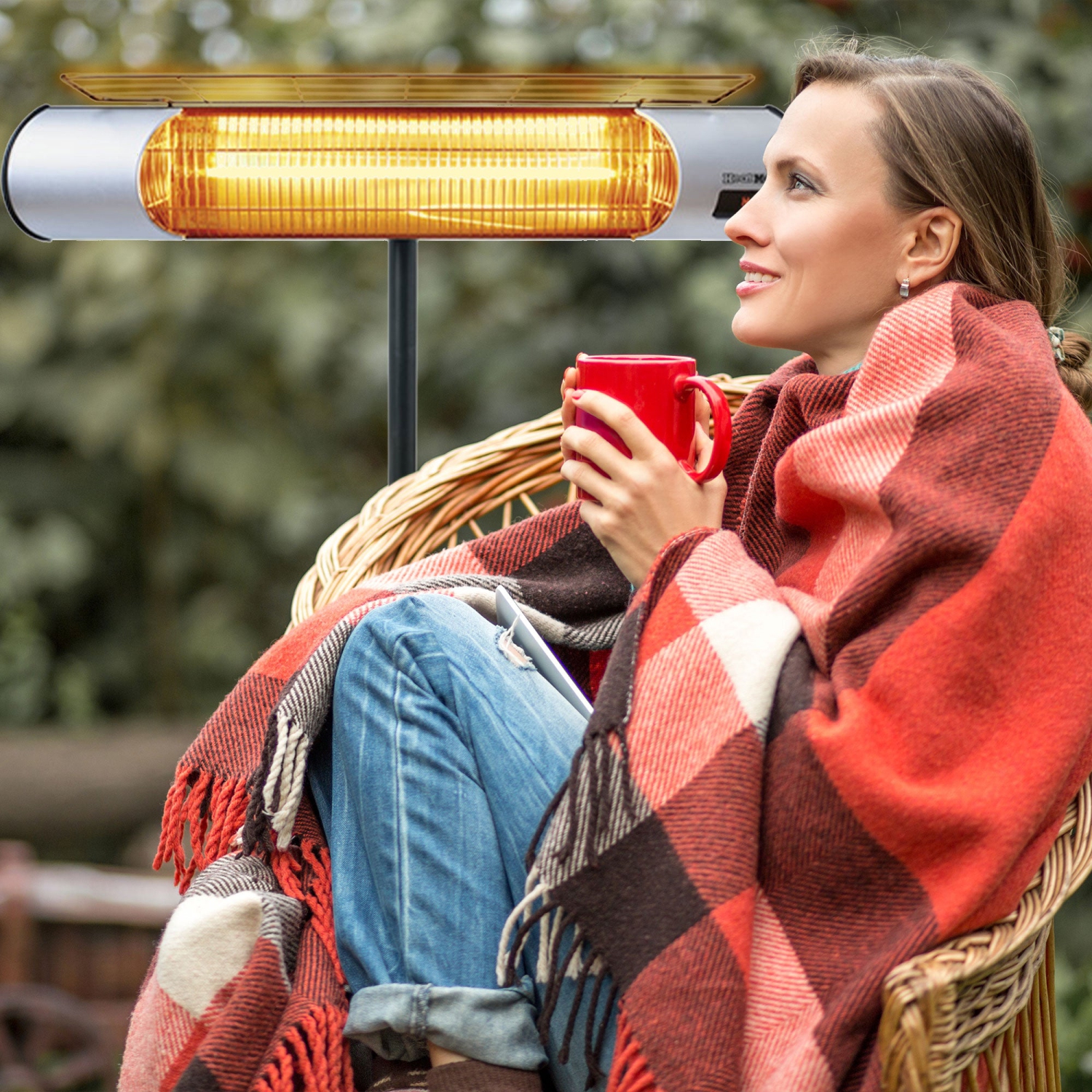 Sengoku – radiateur de patio en graphite résistant aux intempéries HeatMate avec support et télécommande, argenté