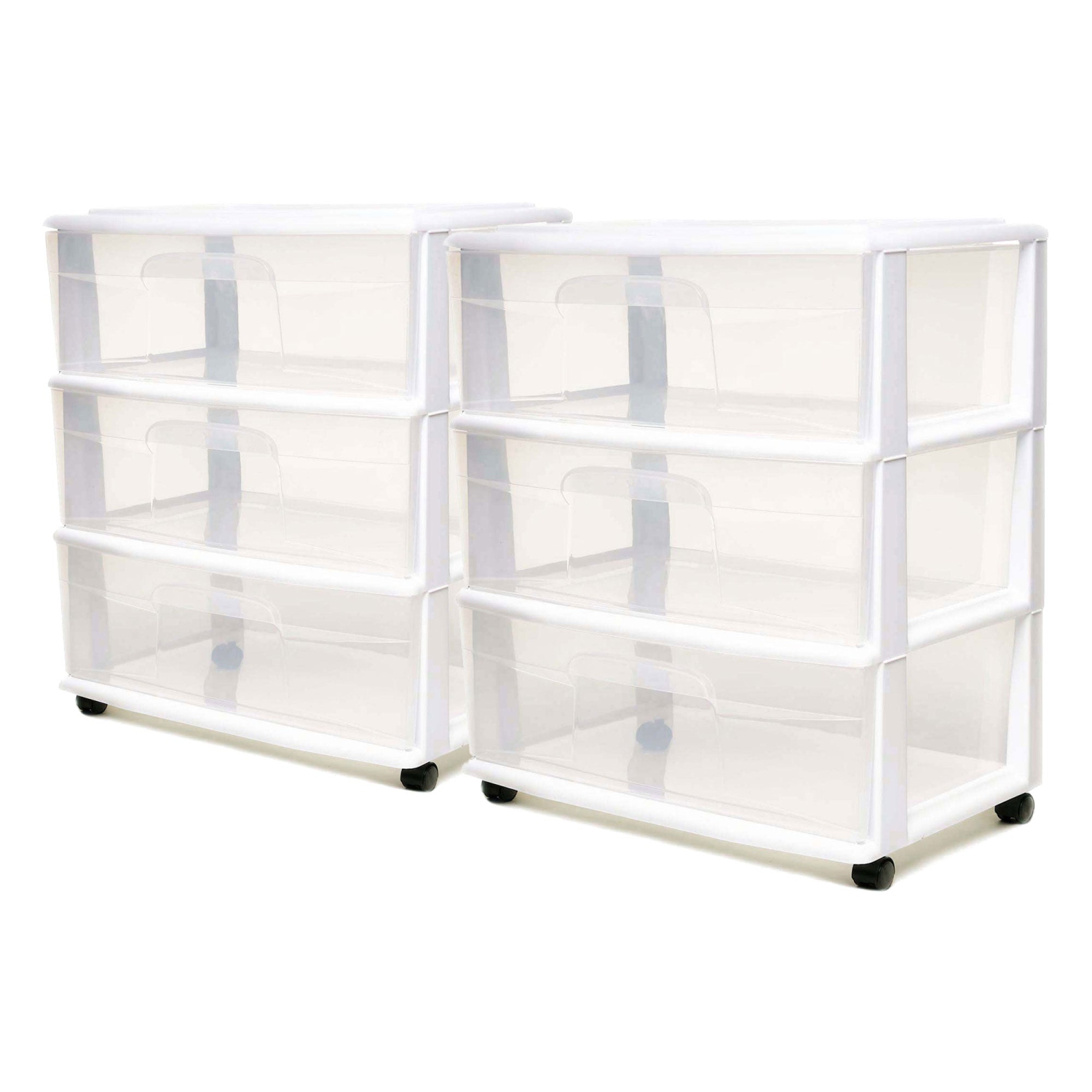 Homz – petite étagère de rangement à roulettes en plastique transparent à 3 tiroirs, blanc, paquet de 2