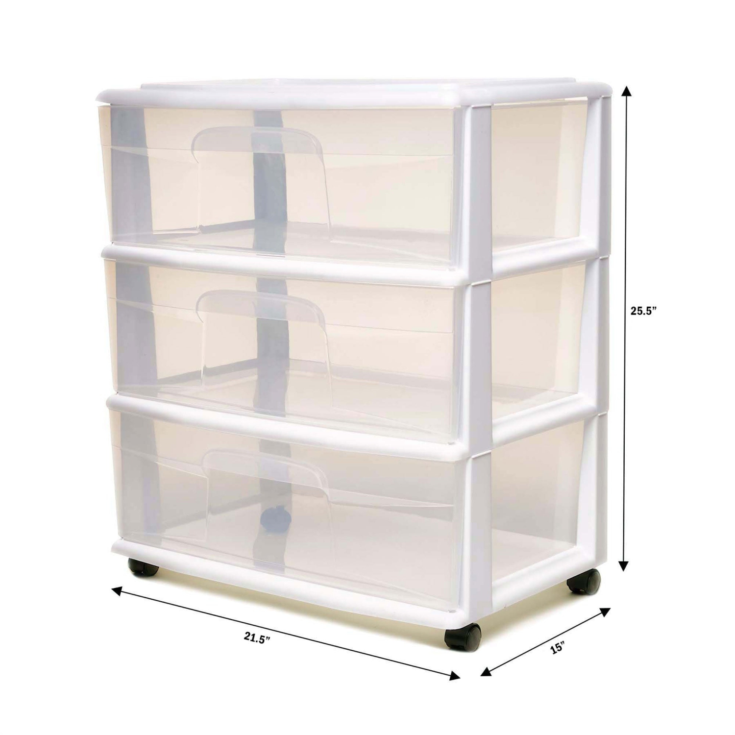 Homz – petite étagère de rangement à roulettes en plastique transparent à 3 tiroirs, blanc, paquet de 2