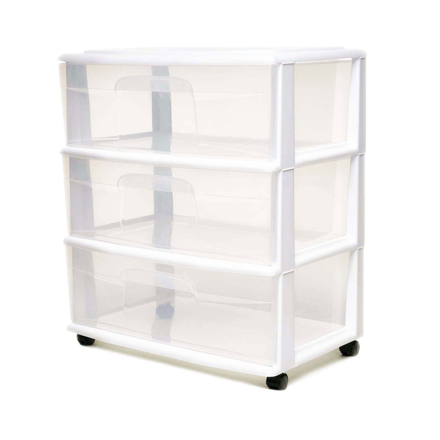 Homz – petite étagère de rangement à roulettes en plastique transparent à 3 tiroirs, blanc, paquet de 2