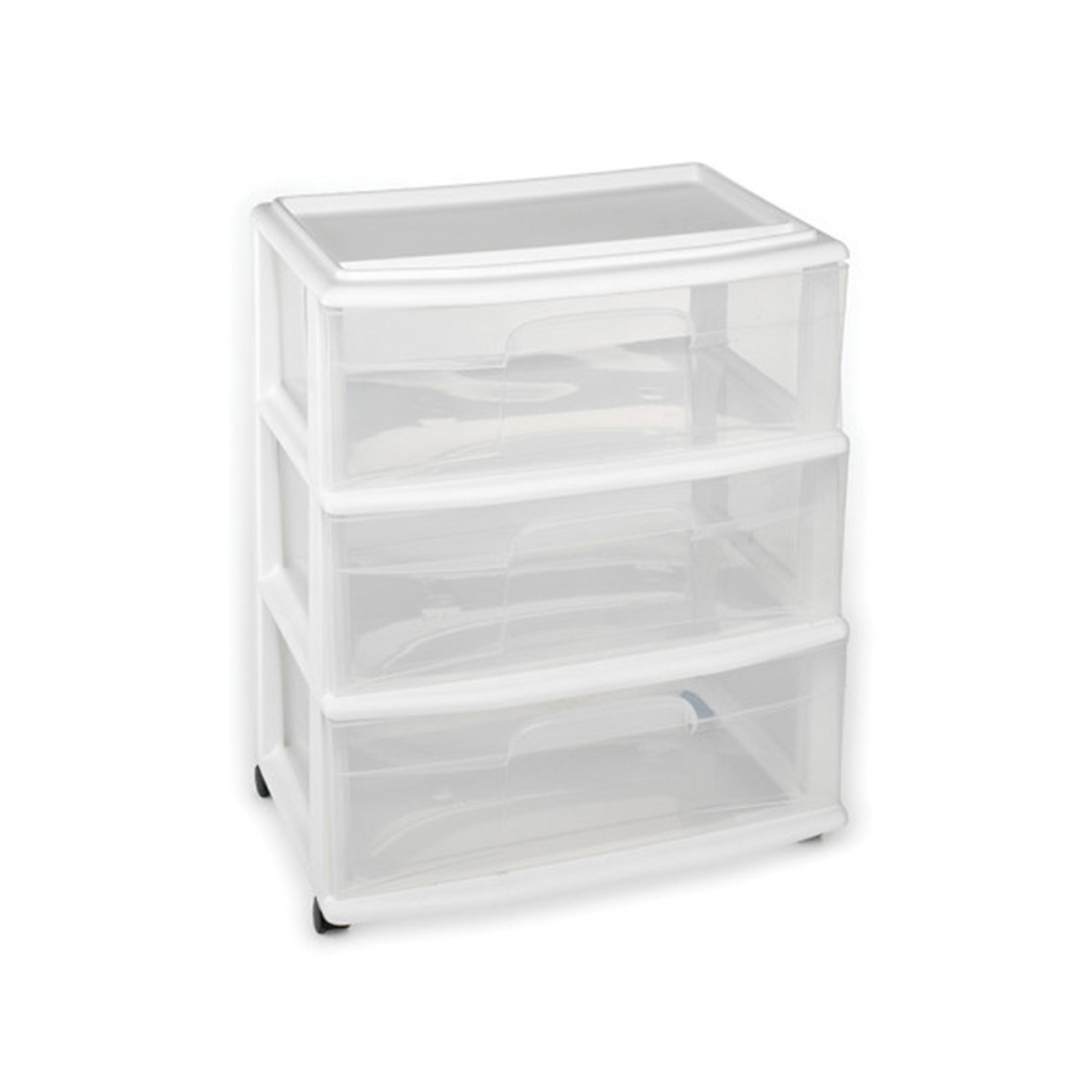 Homz – petite étagère de rangement à roulettes en plastique transparent à 3 tiroirs, blanc, paquet de 2