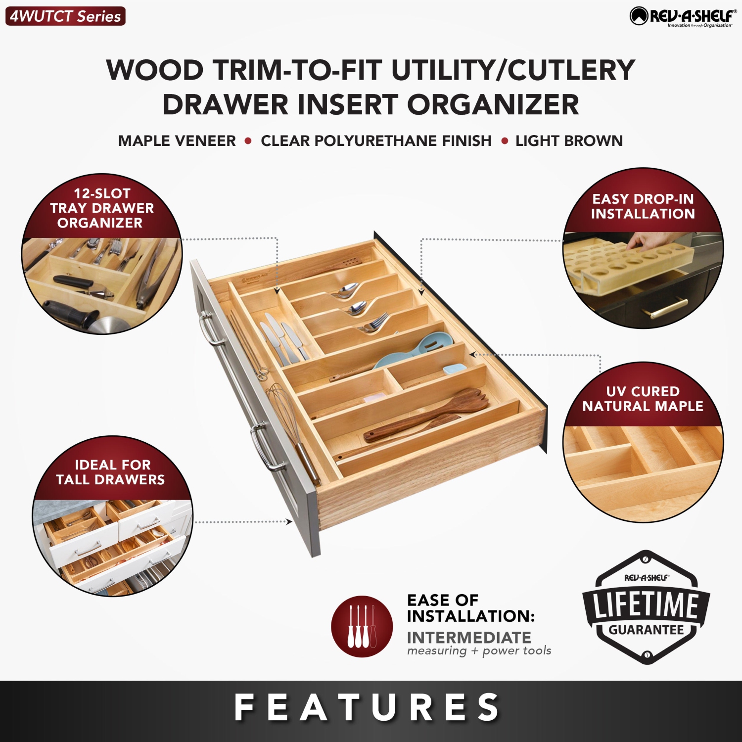 Rev-A-Shelf Wood Trim-to-Fit Drawer Organizer Insert, 33.13 x 22 In, 4WUTCT-36-1