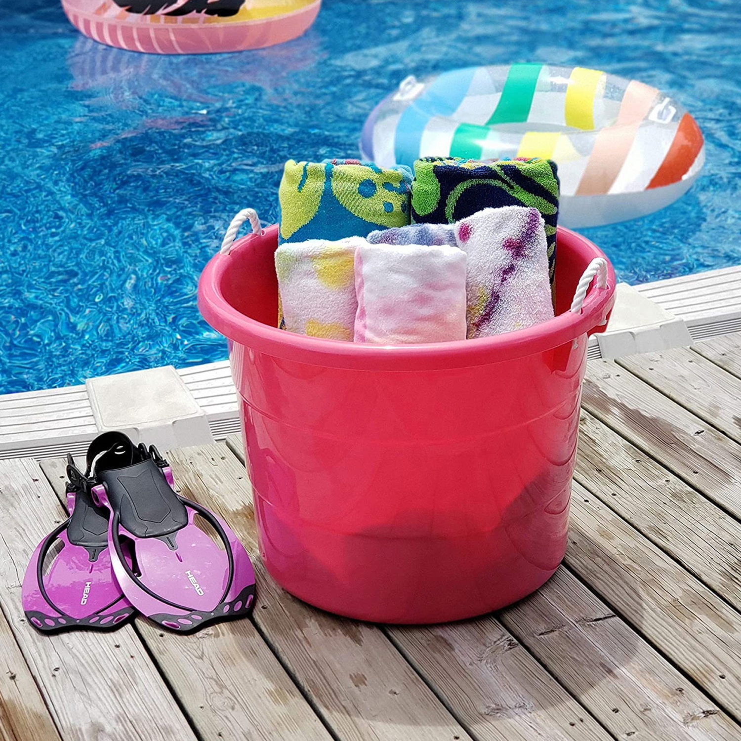 Homz Plastic 18 Gallon Utility Bucket Tub Container with Handles, Pink