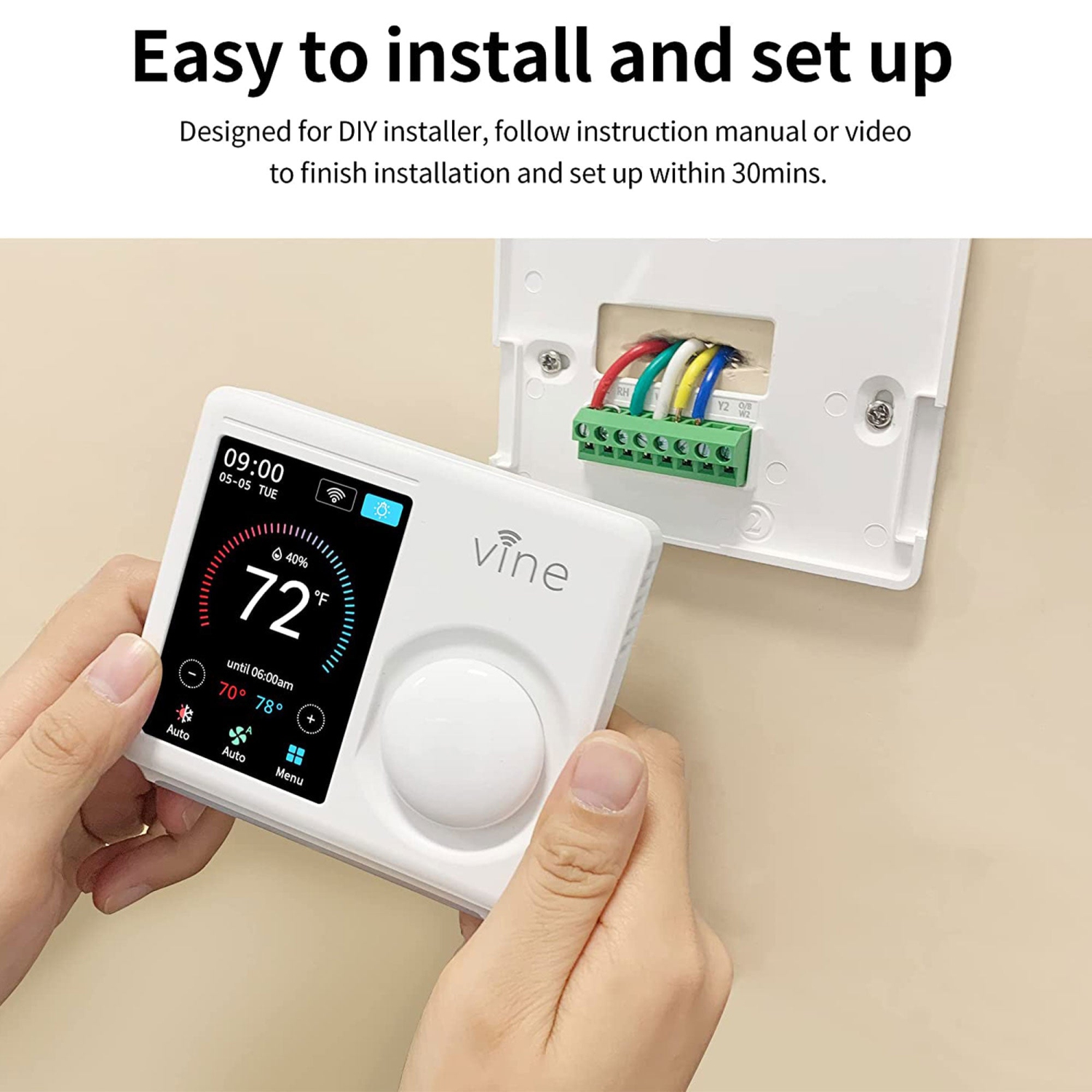 Vine Wi Fi 7 Day and 8 Period Programmable Smart Home Thermostat, 5th Gen