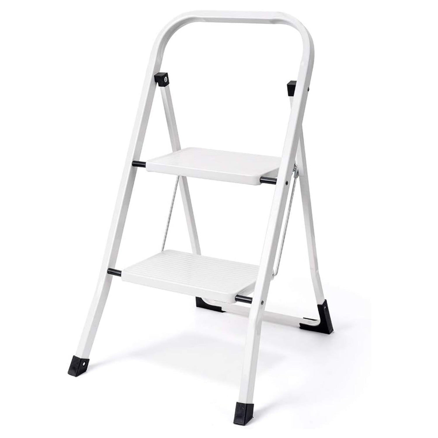Delxo Folding Portable Steel Non Slip 2 Step Stool Stepladder w/Hand Grip, White