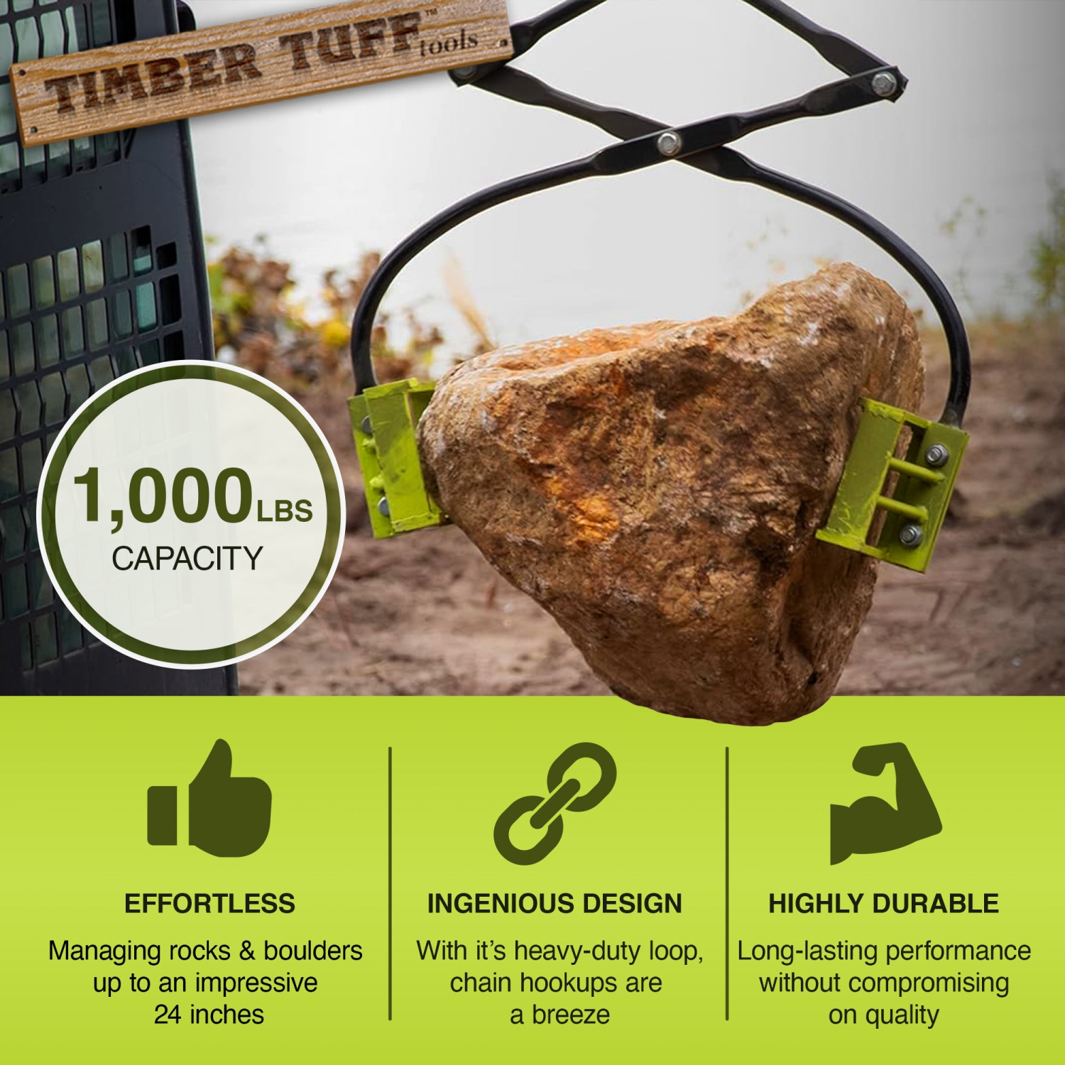 Pinces Rock Tuff en métal à revêtement pulvérisé, capacité de 1.100 lb, vert