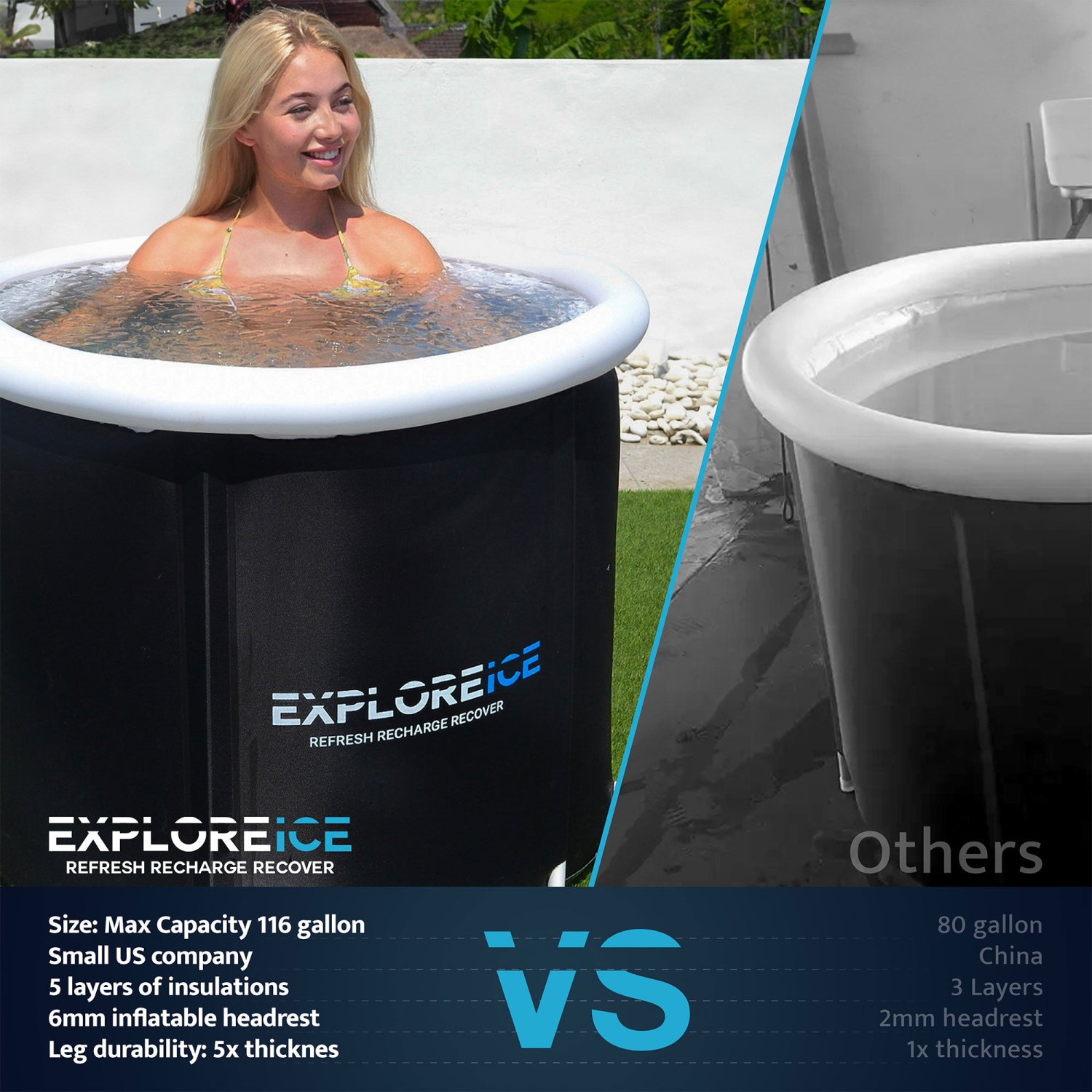 Explorez Ice Bath Pro Max – baignoire à remous extra large pour athlète en plein air, noir