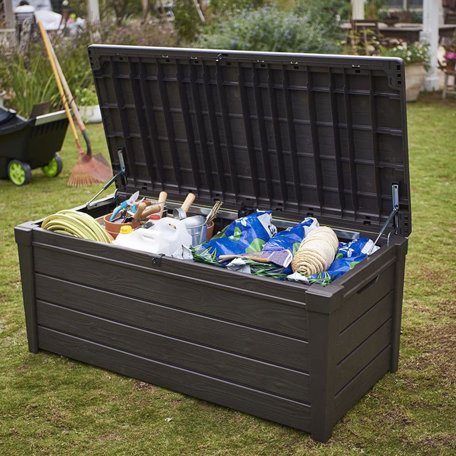 Keter Brightwood Weatherproof Resin Patio Deck Storage Box Bench, Brown