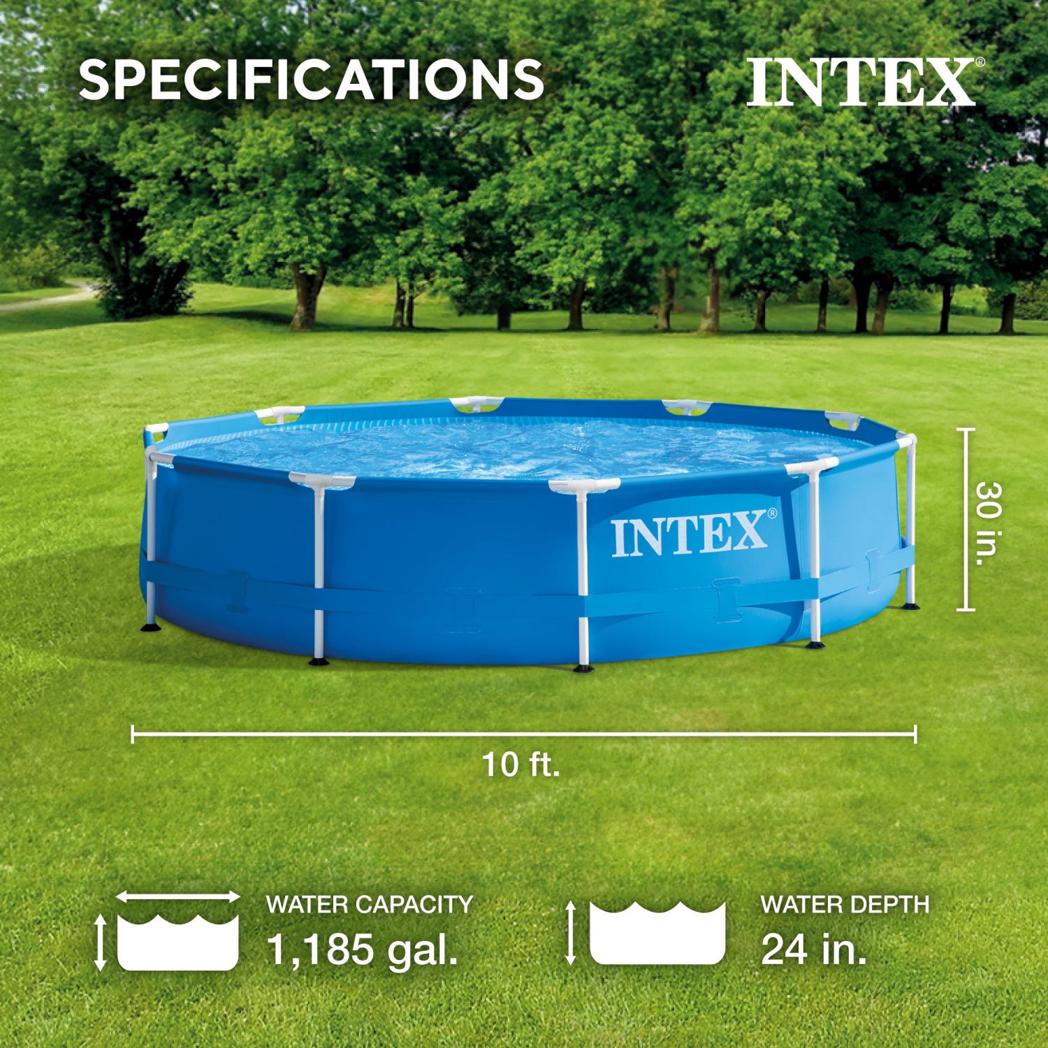 Intex 10 Foot x 30 Inch Above Ground Round Swimming Pool,