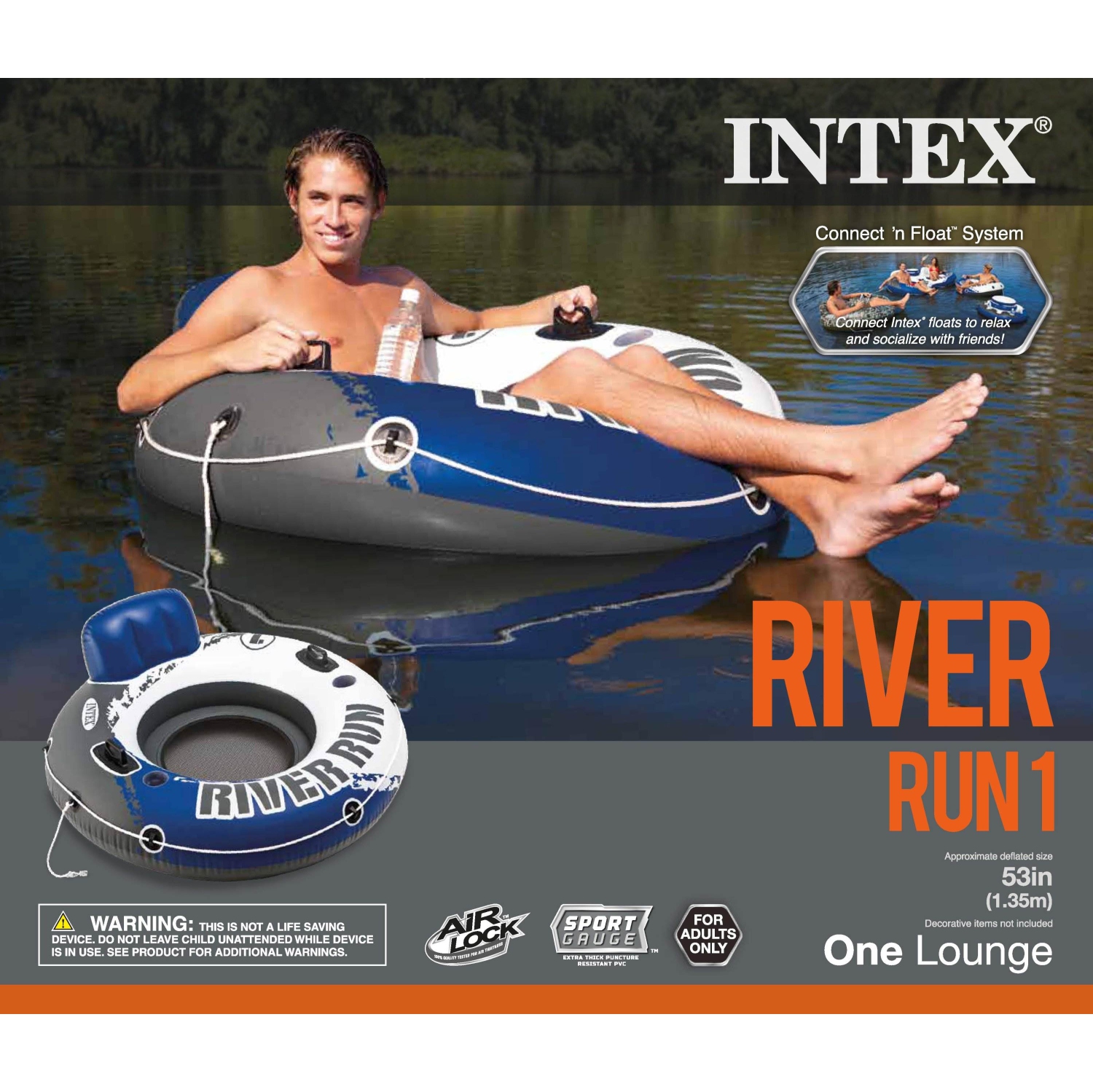 Intex River Run 1 Person Inflatable Floating Tube Lake/Pool/Ocean Raft