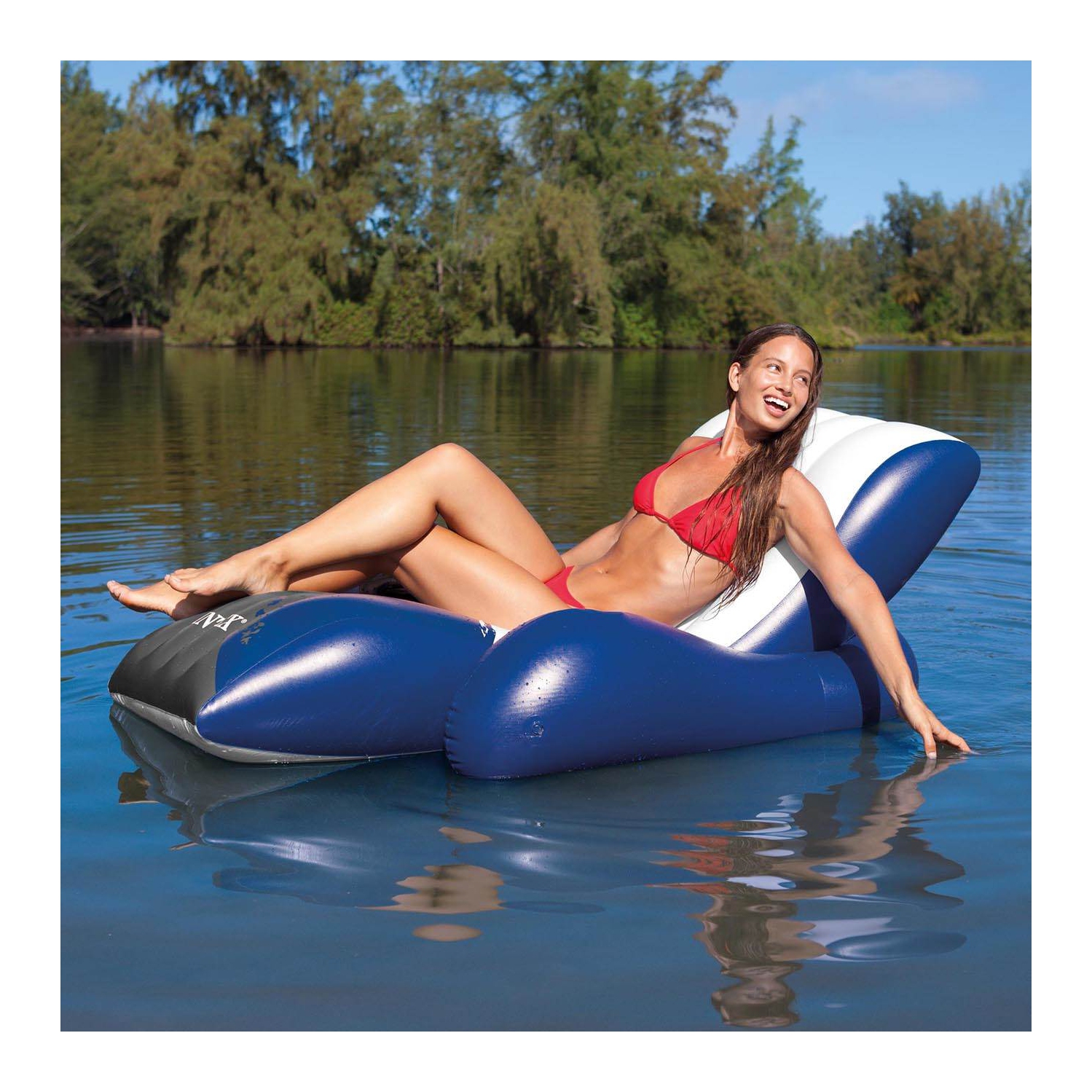 Intex Inflatable Floating Lounge Pool Recliner Chair with Cup Holders