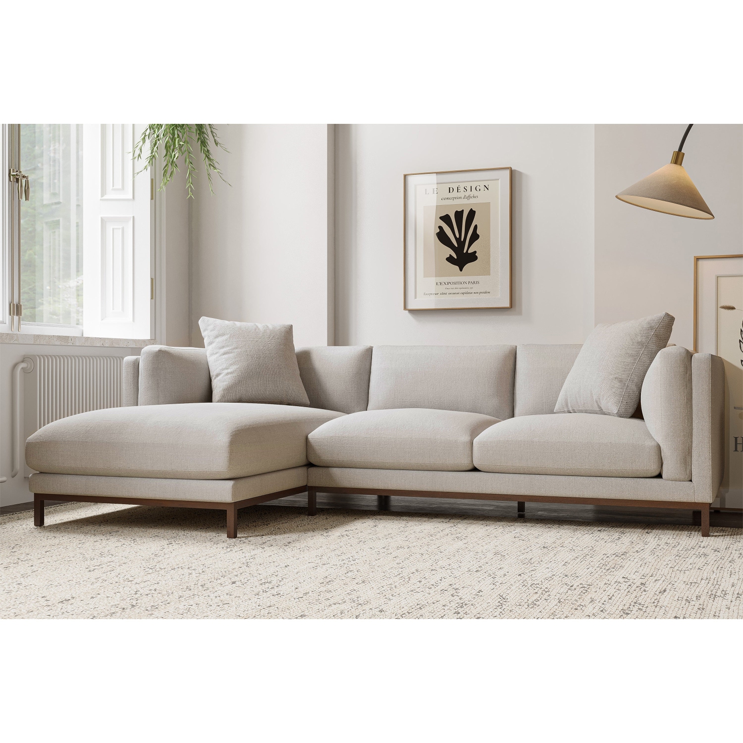 Valencia Bergen Fabric Sectional Sofa with Left Hand Facing Chaise, Beige Color