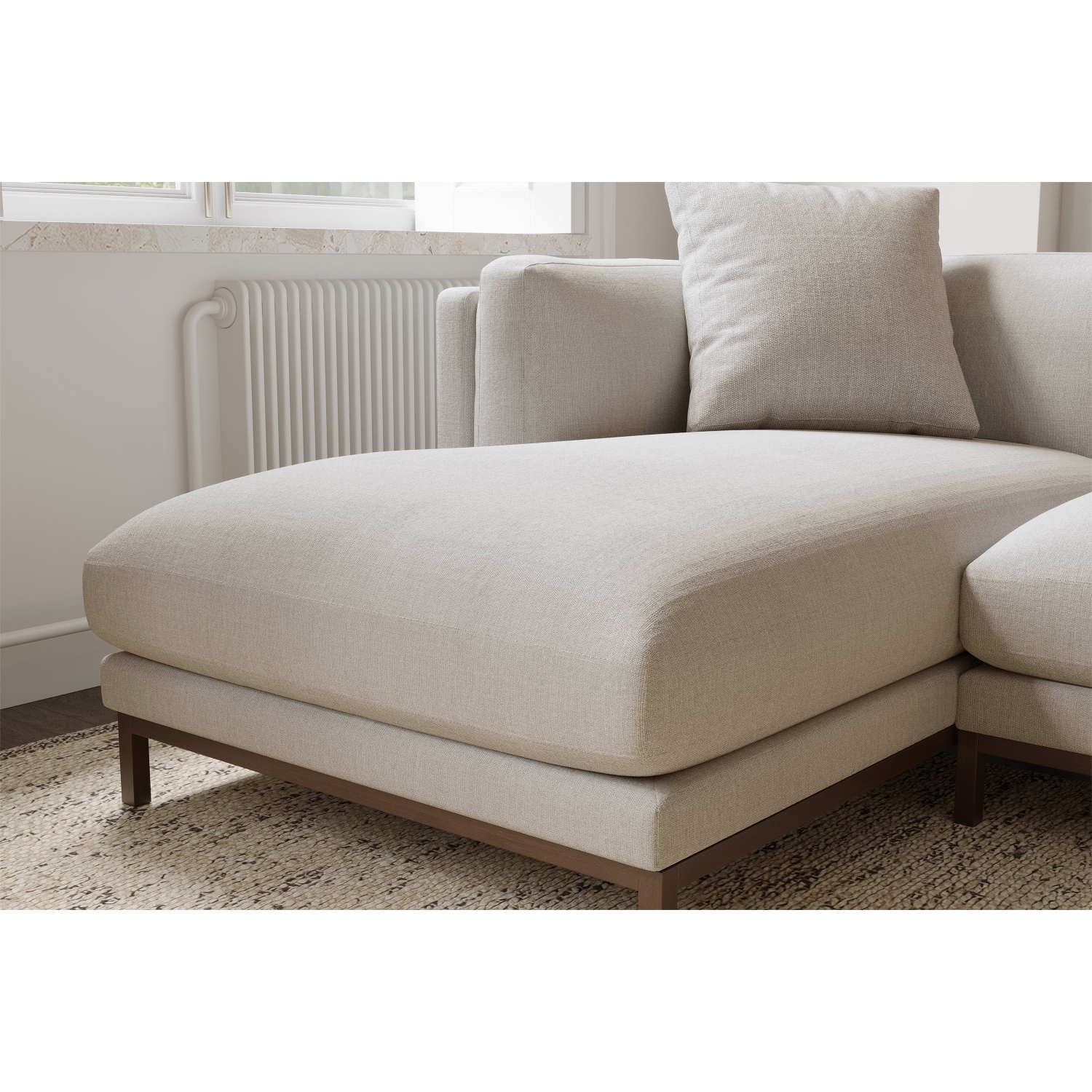 Valencia Bergen Fabric Sectional Sofa with Left Hand Facing Chaise, Beige Color