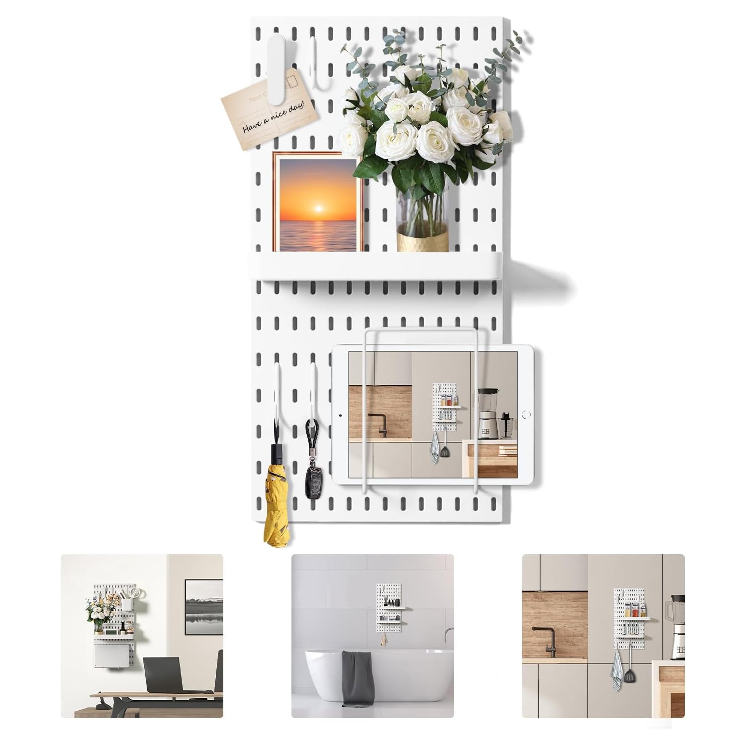 VUSIGN Pegboard Combination Wall Organizer Kit, 2 Pieces Pegboards and 10 Accessories Modular Hanging, Wall Mount Display Peg board Panel Kits for