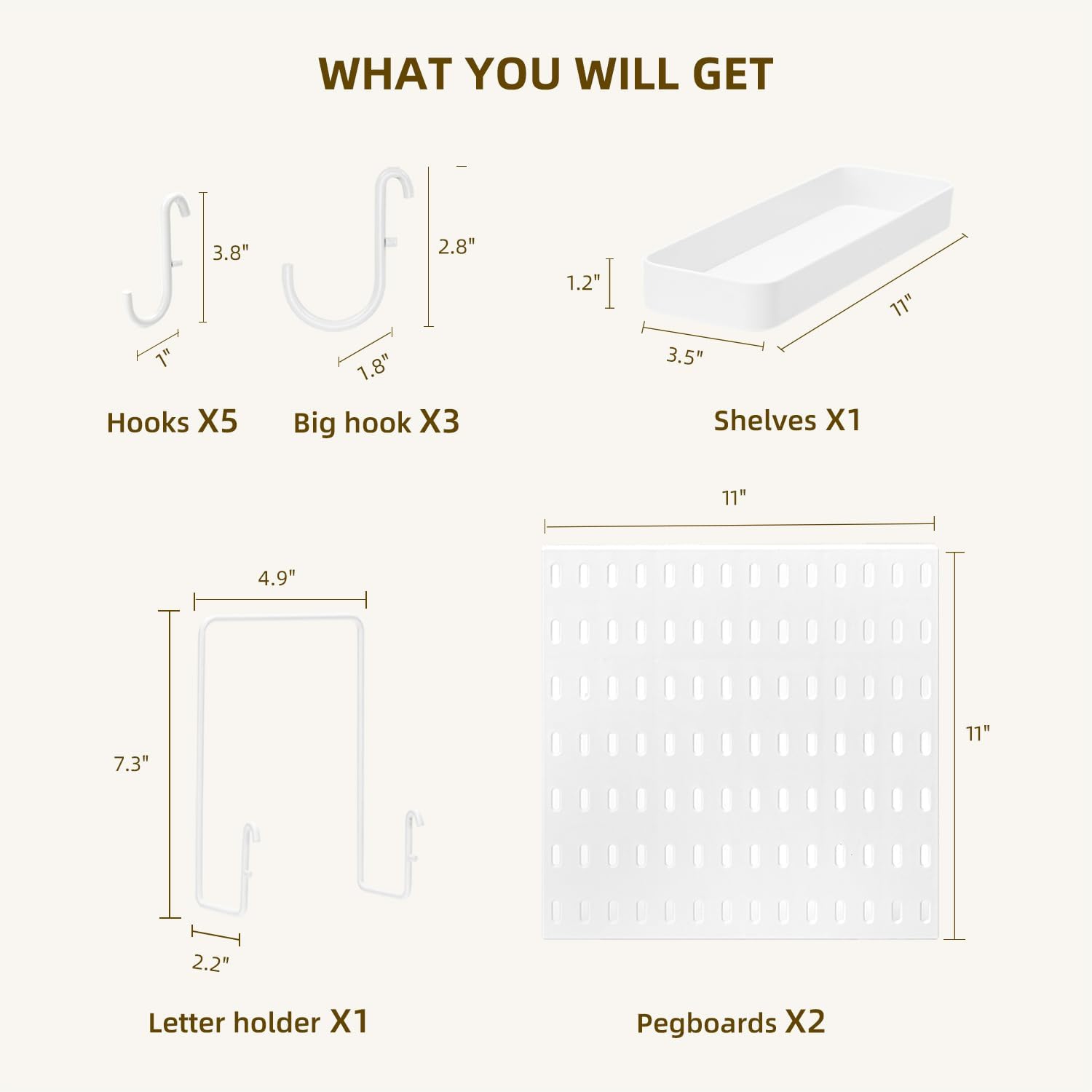VUSIGN Pegboard Combination Wall Organizer Kit, 2 Pieces Pegboards and 10 Accessories Modular Hanging, Wall Mount Display Peg board Panel Kits for