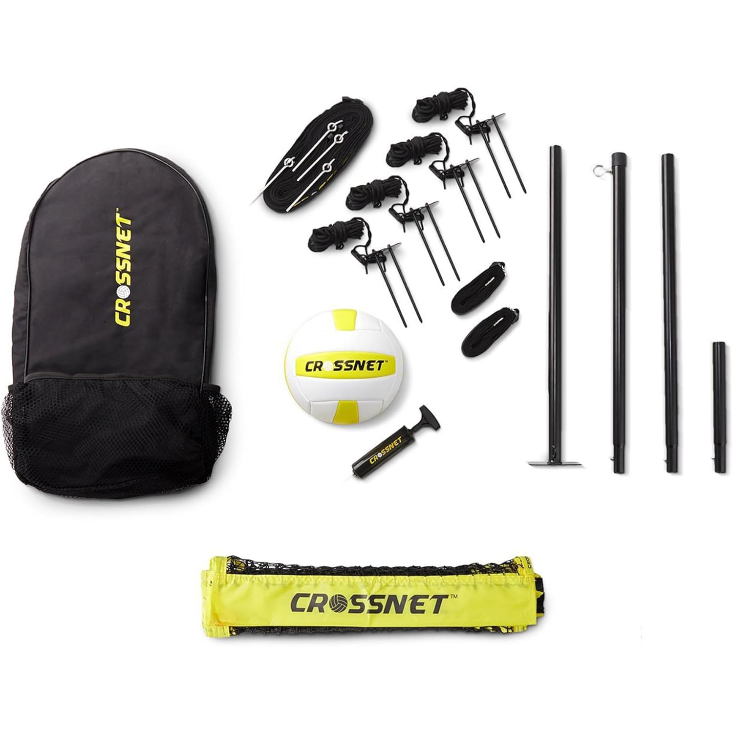 CROSSNET Original 4 Square Volleyball Net and Backyard Yard Gameset - Yellow