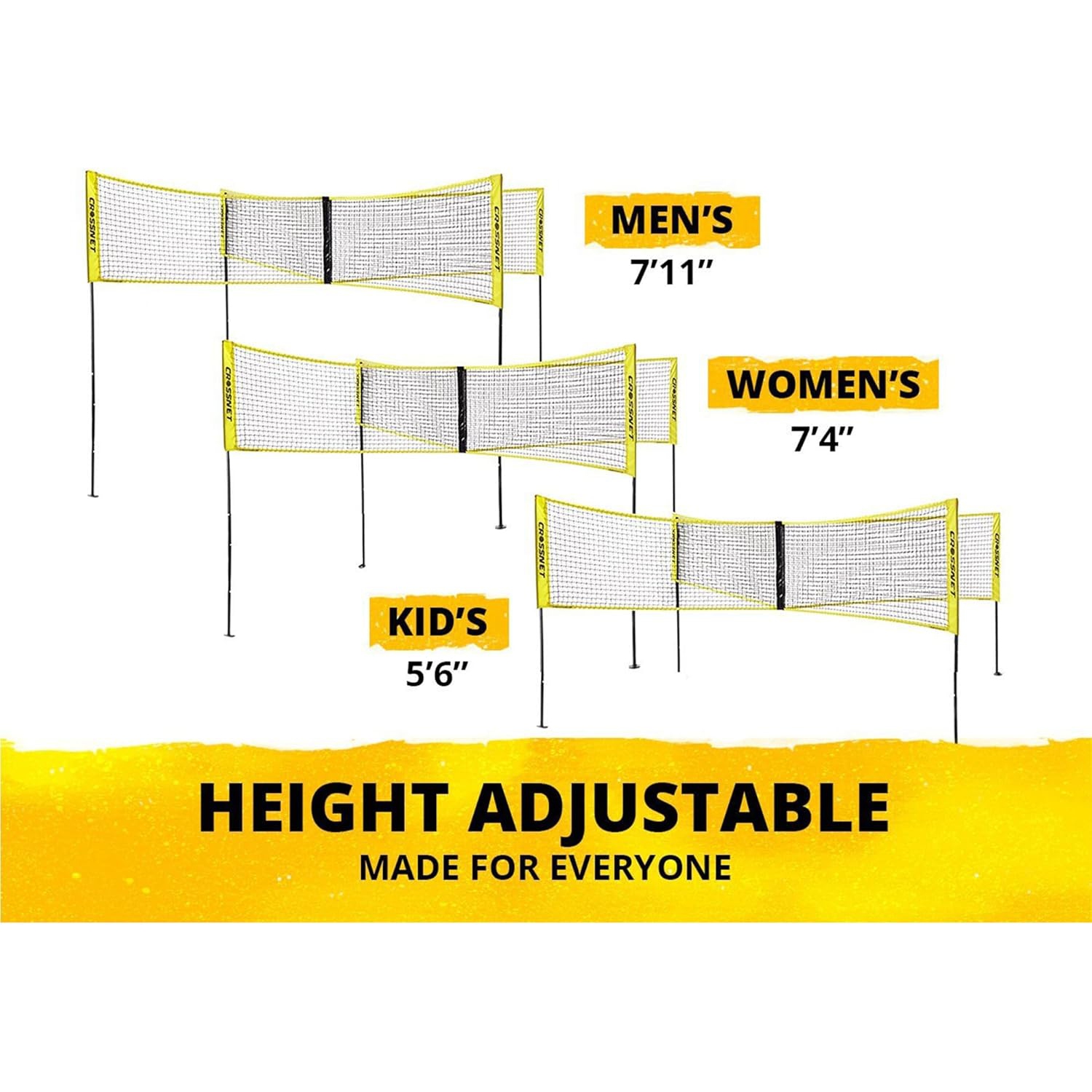 CROSSNET Original 4 Square Volleyball Net and Backyard Yard Gameset - Yellow