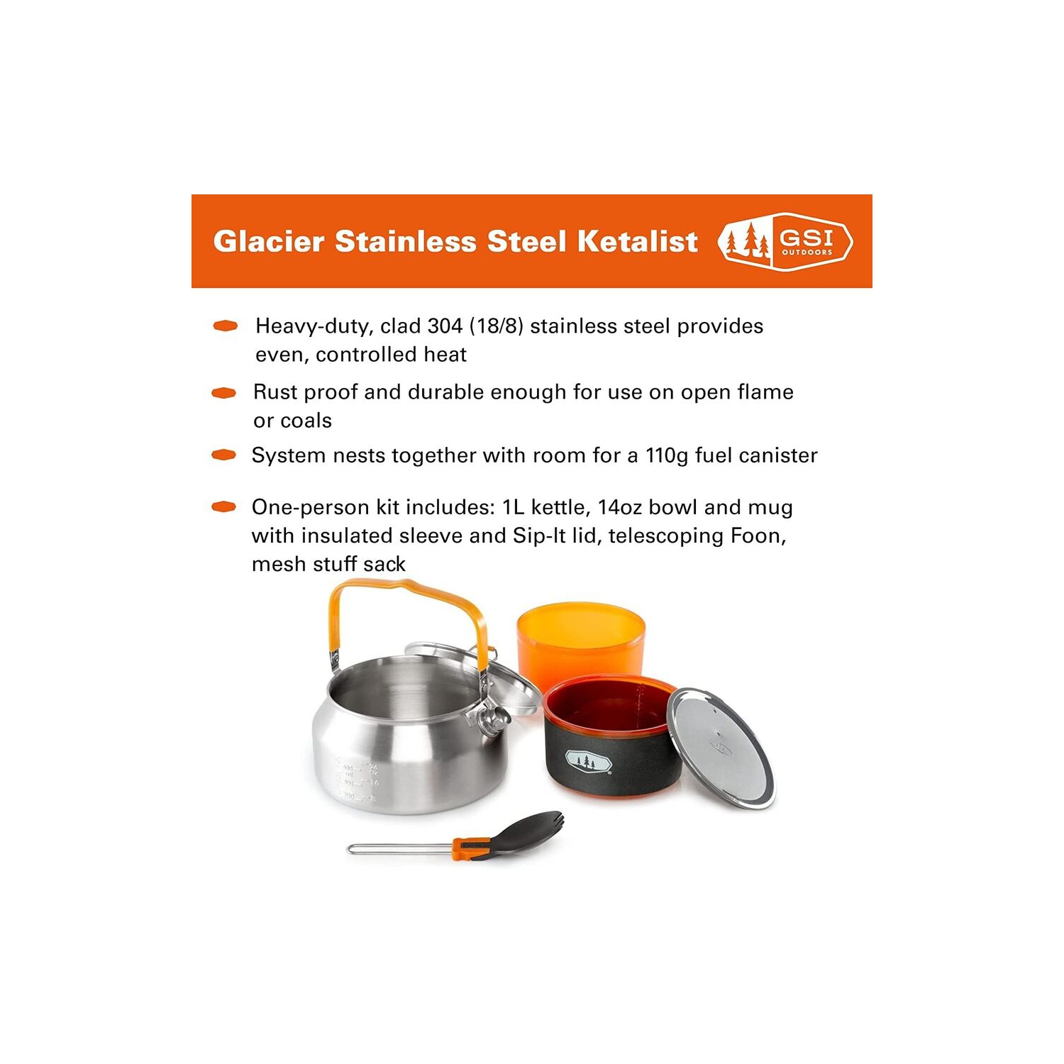 GSI Outdoors | Glacier Stainless Ketalist Camping Cookset Teapots Kettle Outdoor