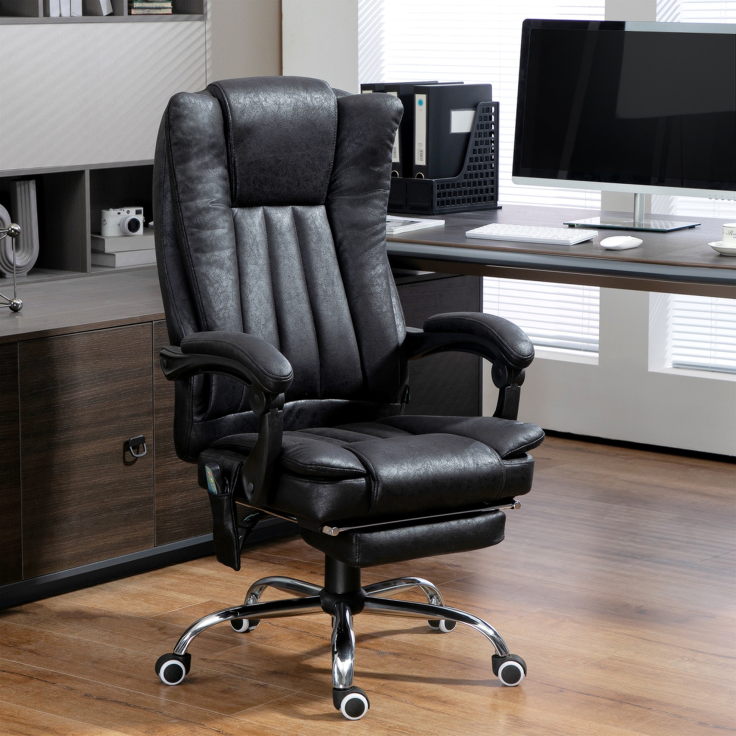 Vinsetto Executive Office Chair with Vibration Massage, Microfiber Reclining Computer Chair with Footrest, Adjustable Height, Timer, Swivel Wheels,