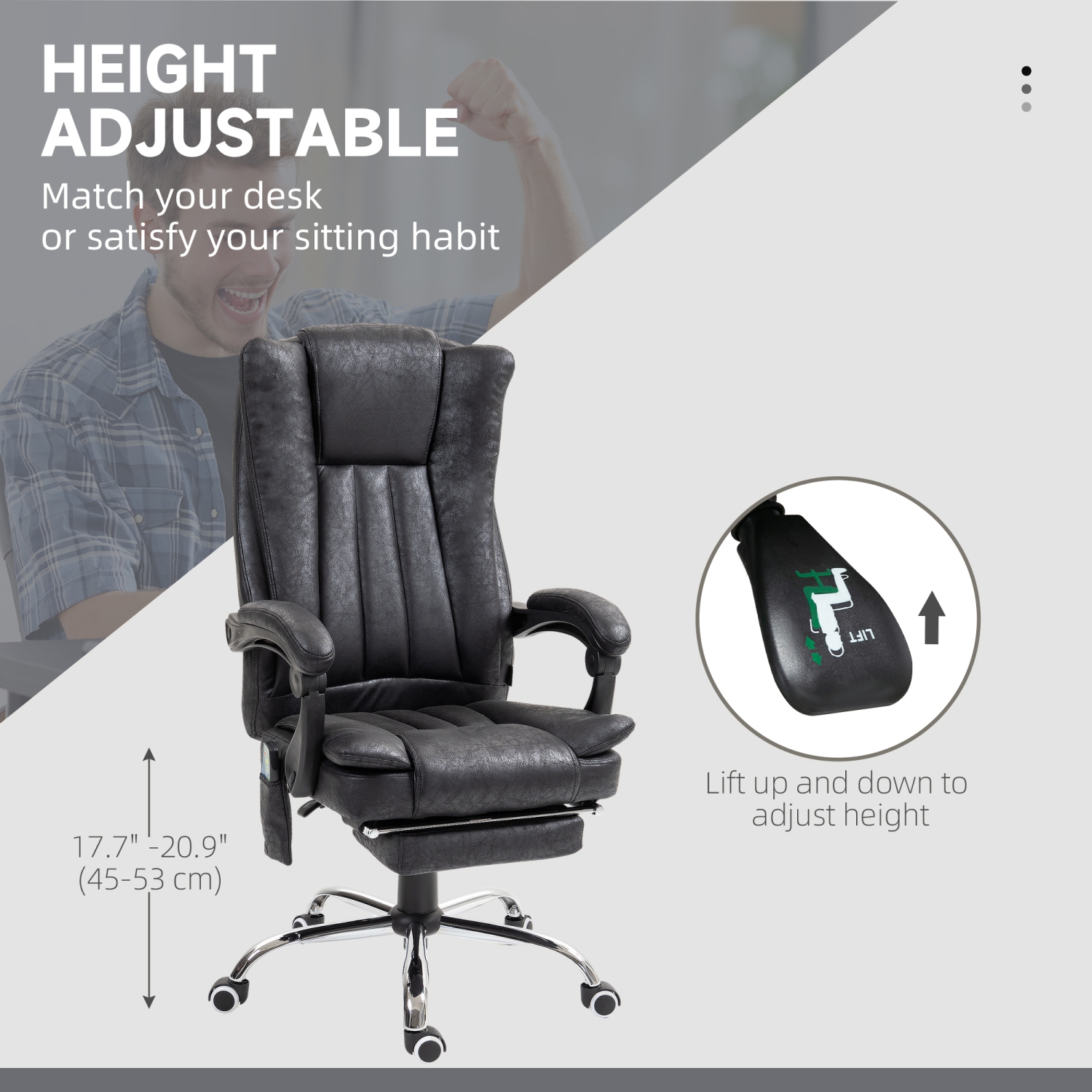 Vinsetto Executive Office Chair with Vibration Massage, Microfiber Reclining Computer Chair with Footrest, Adjustable Height, Timer, Swivel Wheels,