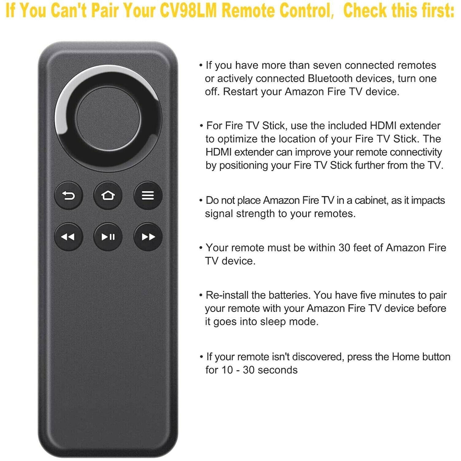 CV98LM Voice Remote Control for Amazon Fire stick TV Gen1 & Gen2