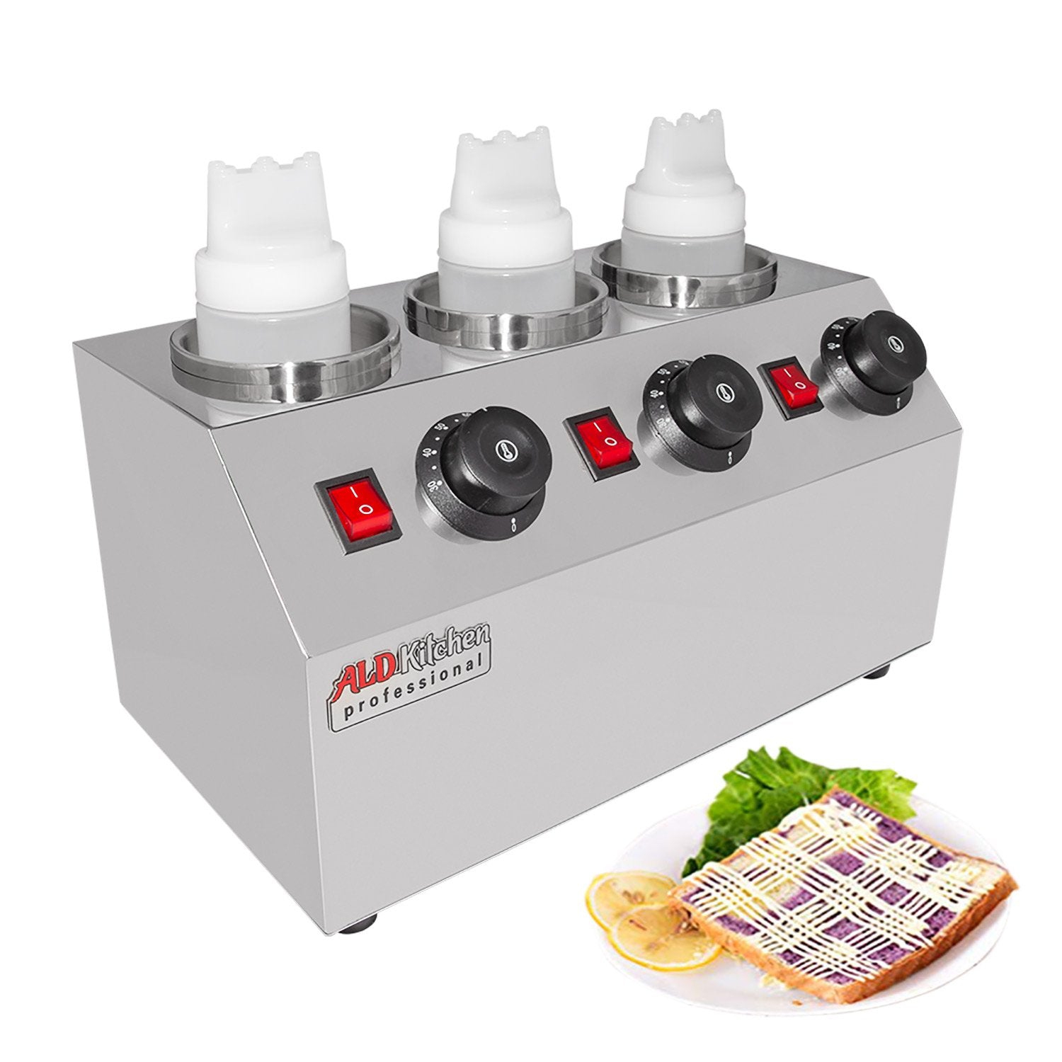 AP-312S Sauce Dispenser Commercial | Electric Sauce Heater | 3-Head Sauce Warmer | Stainless Steel | 110V