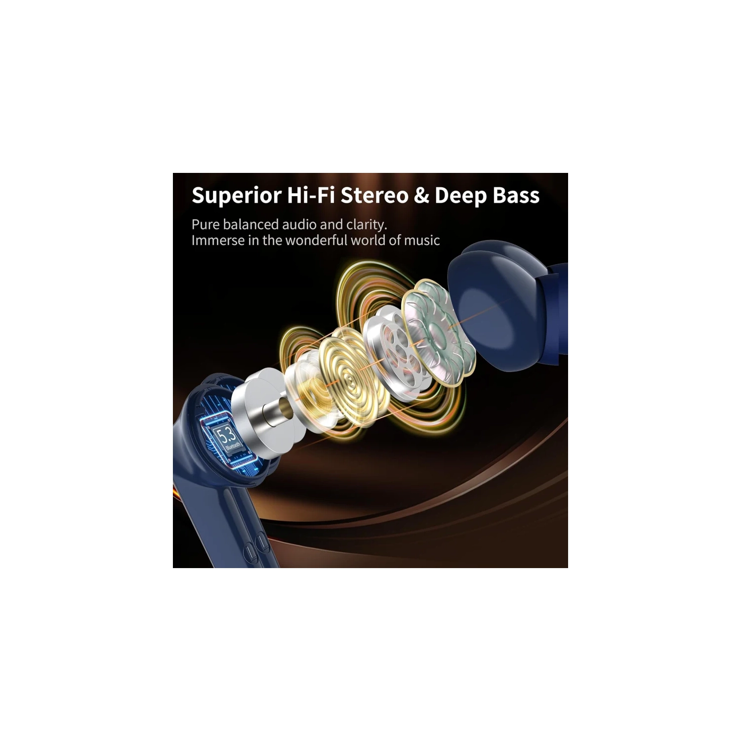 Monster N-Lite 203 AirLinks Wireless Earbuds, Bluetooth 5.3 Headphones with HiFi Stereo, Crystal Clear Calls, 30H Playback, Type-C Charging, Touch