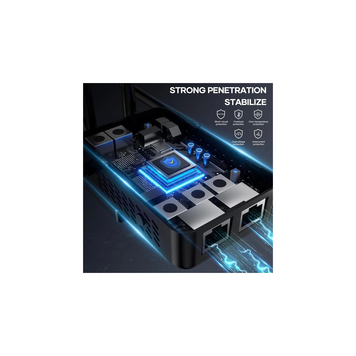 Amplificateur Wi-Fi 1200 Mb/s, prolongateur de portée Wi-Fi bibande pour grand bureau à domicile, prise en charge de plusieurs appareils (noir)