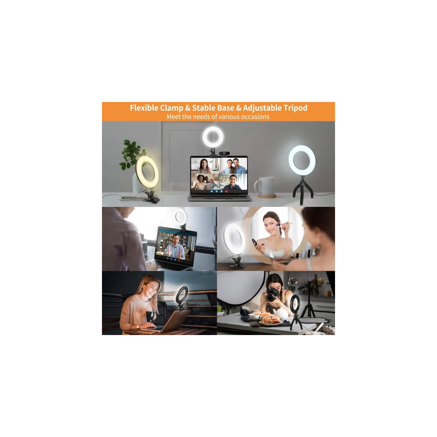 Ring Light - Dimmable LED Video Conference Lighting Kit 3200K-6500K Clip-On for Laptop Monitor - Ideal for Zoom Meetings, Remote Working, Video
