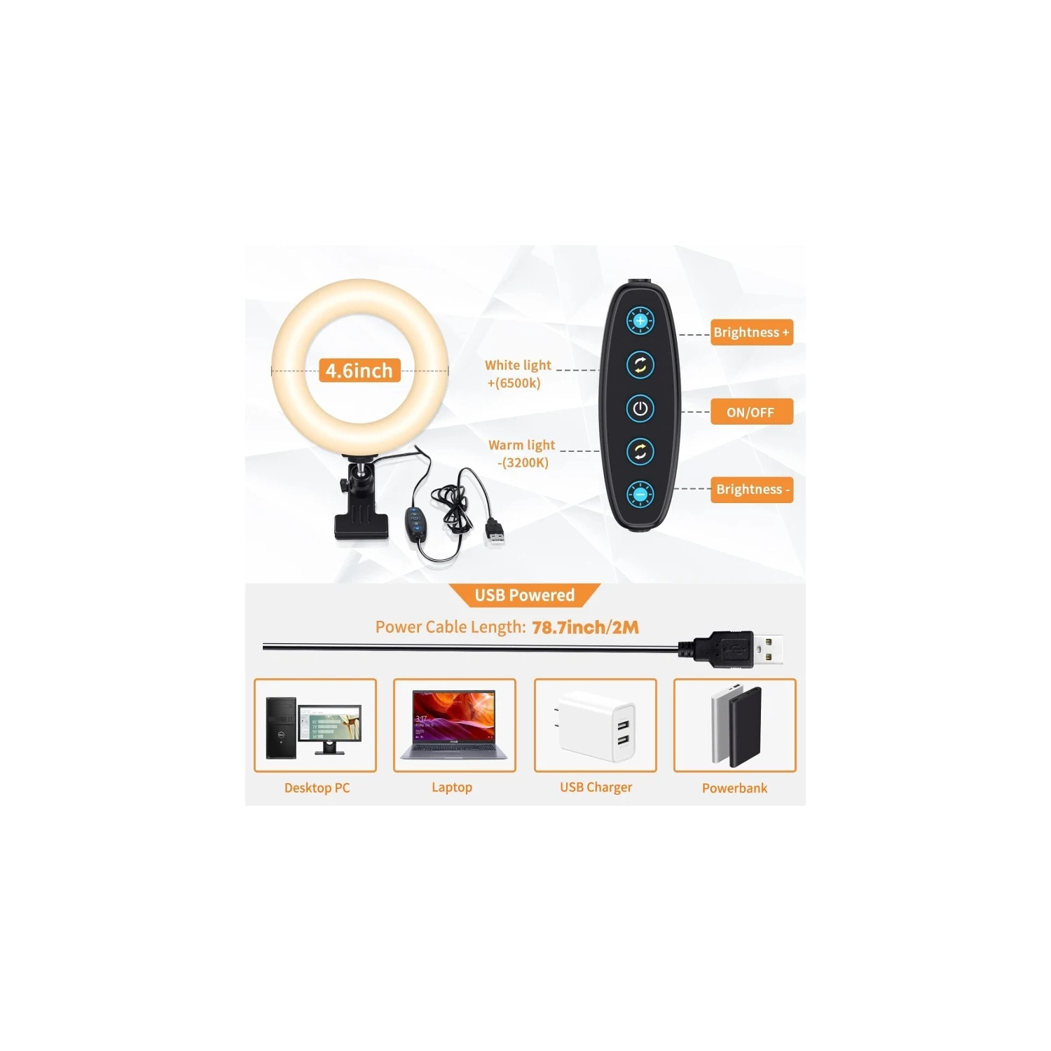 Ring Light - Dimmable LED Video Conference Lighting Kit 3200K-6500K Clip-On for Laptop Monitor - Ideal for Zoom Meetings, Remote Working, Video