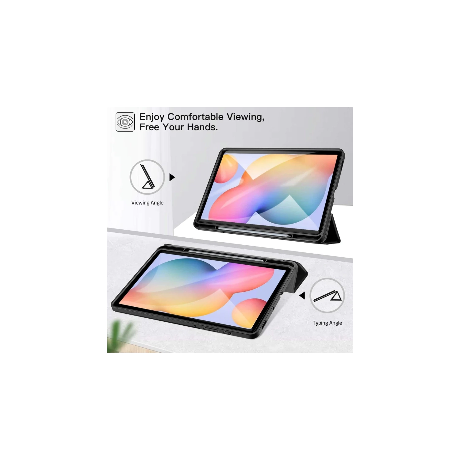 Black Samsung Galaxy Tab S6 Lite 10.4" Case with Pen Holder - Auto Wake/Sleep, Fits 2024/2022/2020 Models SM-P625/P620/P619/P615