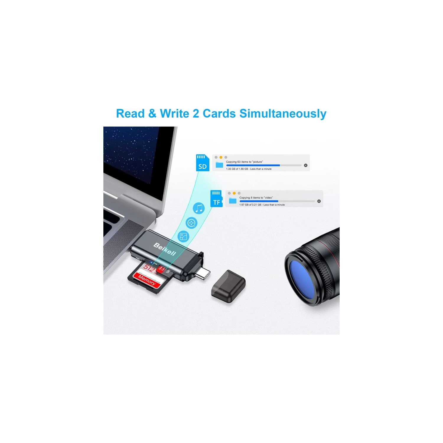 High-Speed USB C/USB 3.0 SD Card Reader, 2-in-1 OTG Card Adapter for SD/Micro SD/MMC/TF/SDXC/SDHC/Micro SDHC - Compatible with MacBook Pro/Air, iPad