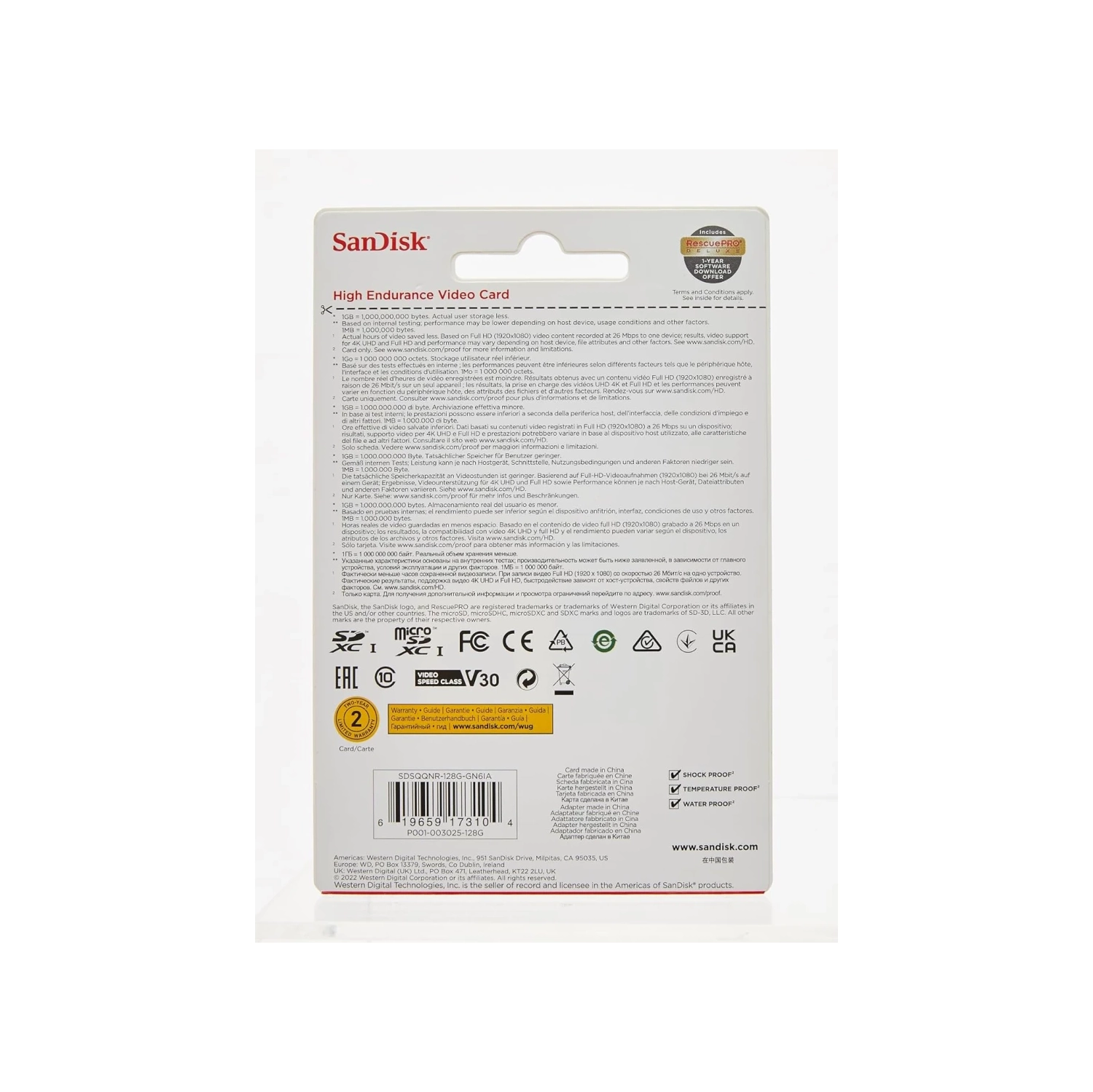 The SanDisk 128GB High Endurance Video microSDXC Card is built to withstand up to 20,000 hours of continuous recording, making it ideal for dash cams