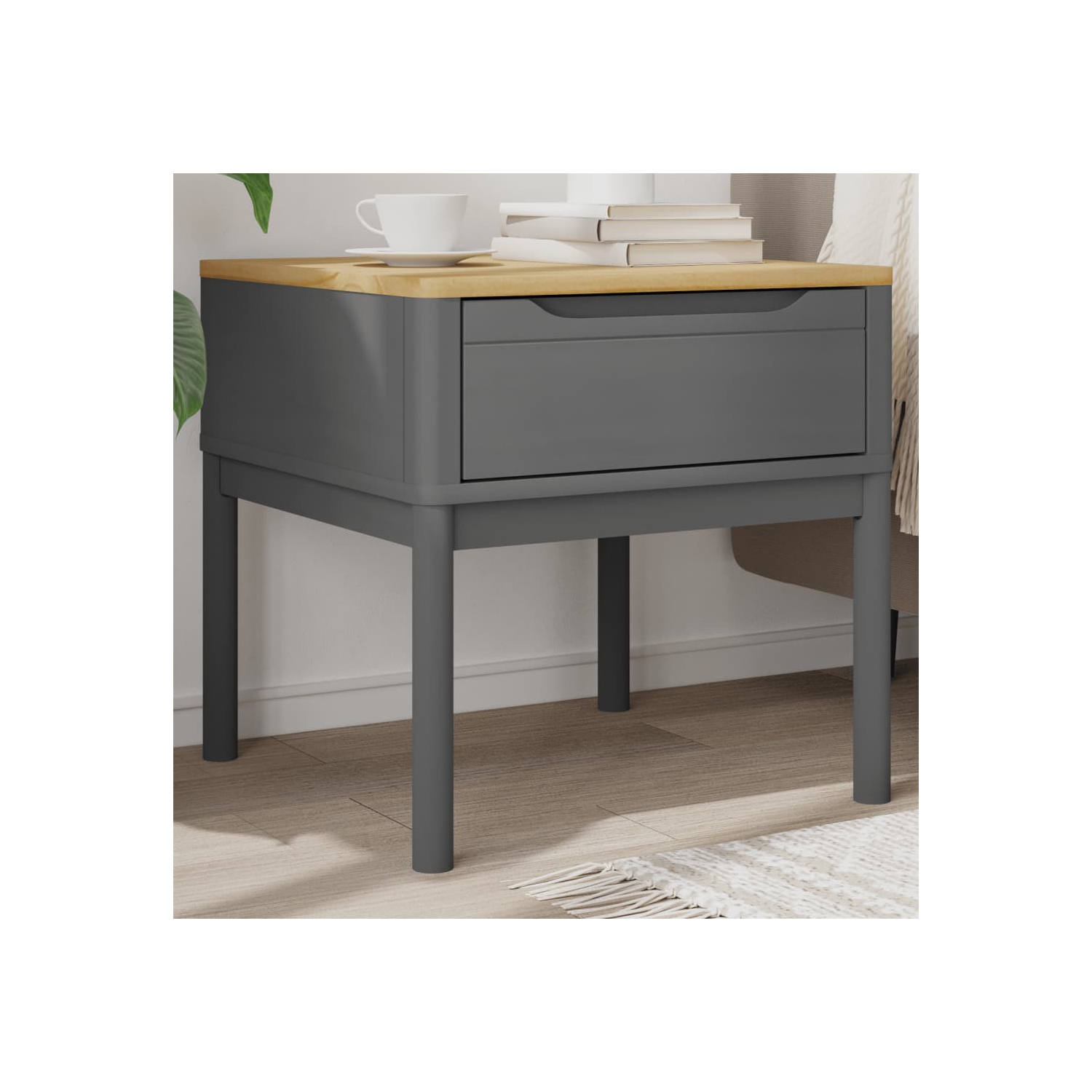 vidaXL Lamp Table FLORO Grey 55x55x54 cm Solid Wood Pine