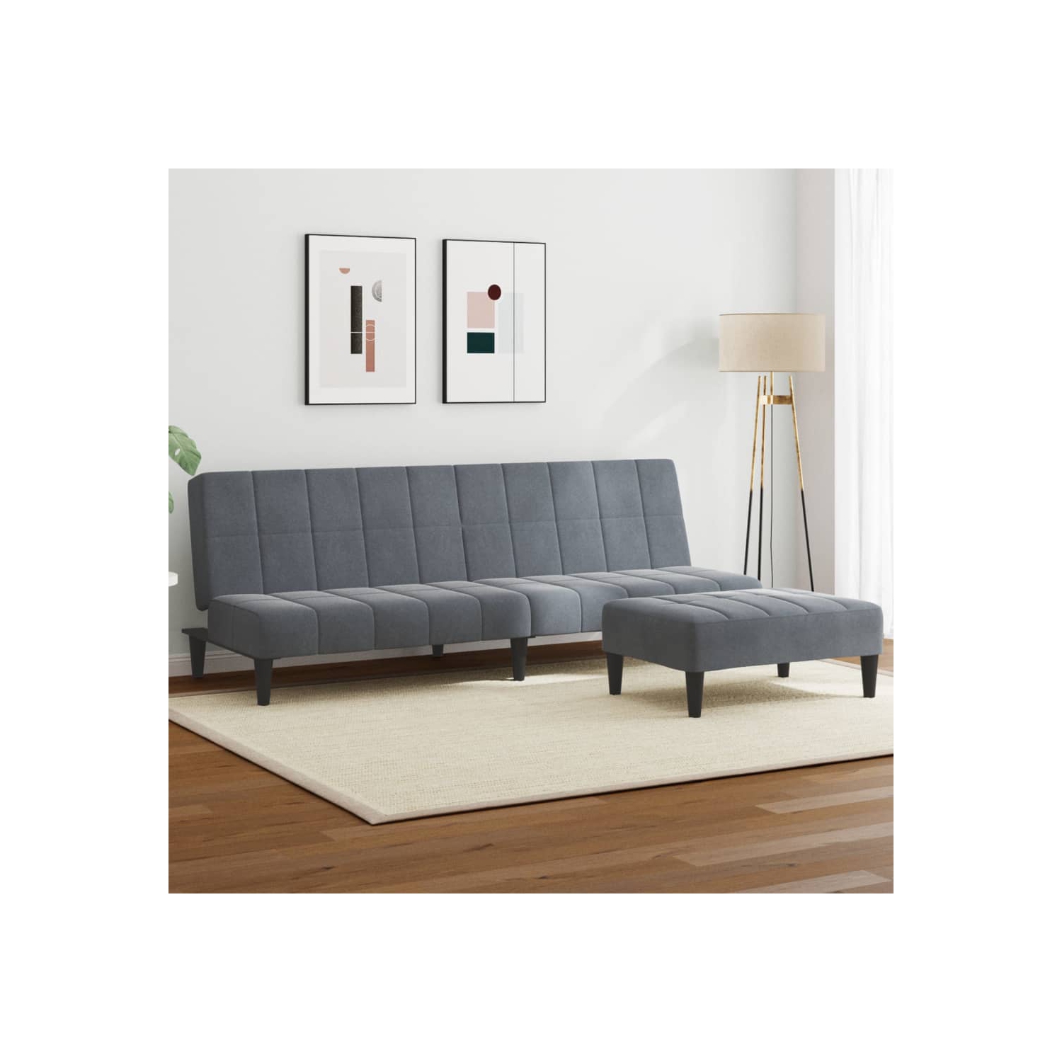 Sofa-lit à 2 places avec repose-pieds en velours gris foncé vidaXL