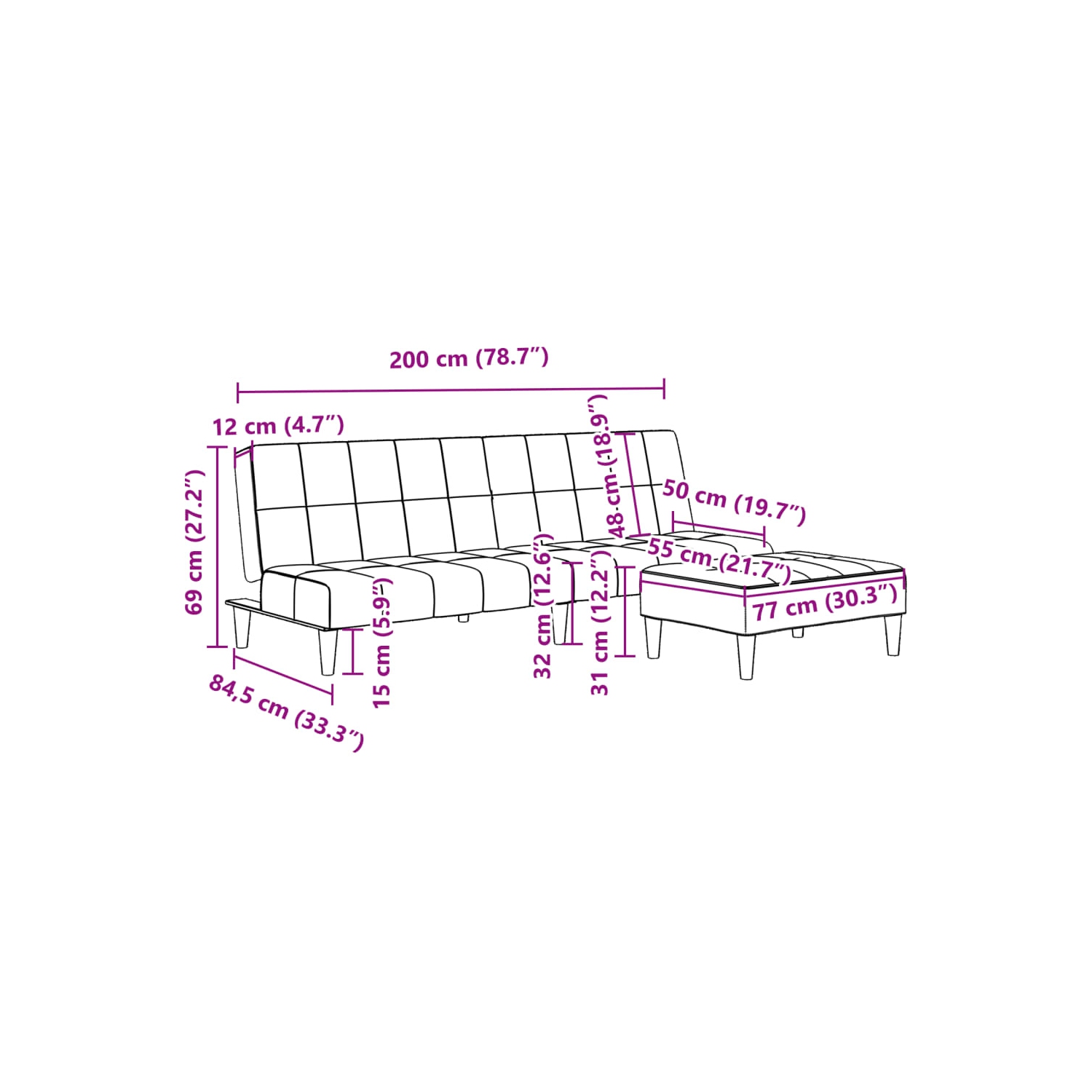 Sofa-lit à 2 places avec repose-pieds en velours gris foncé vidaXL