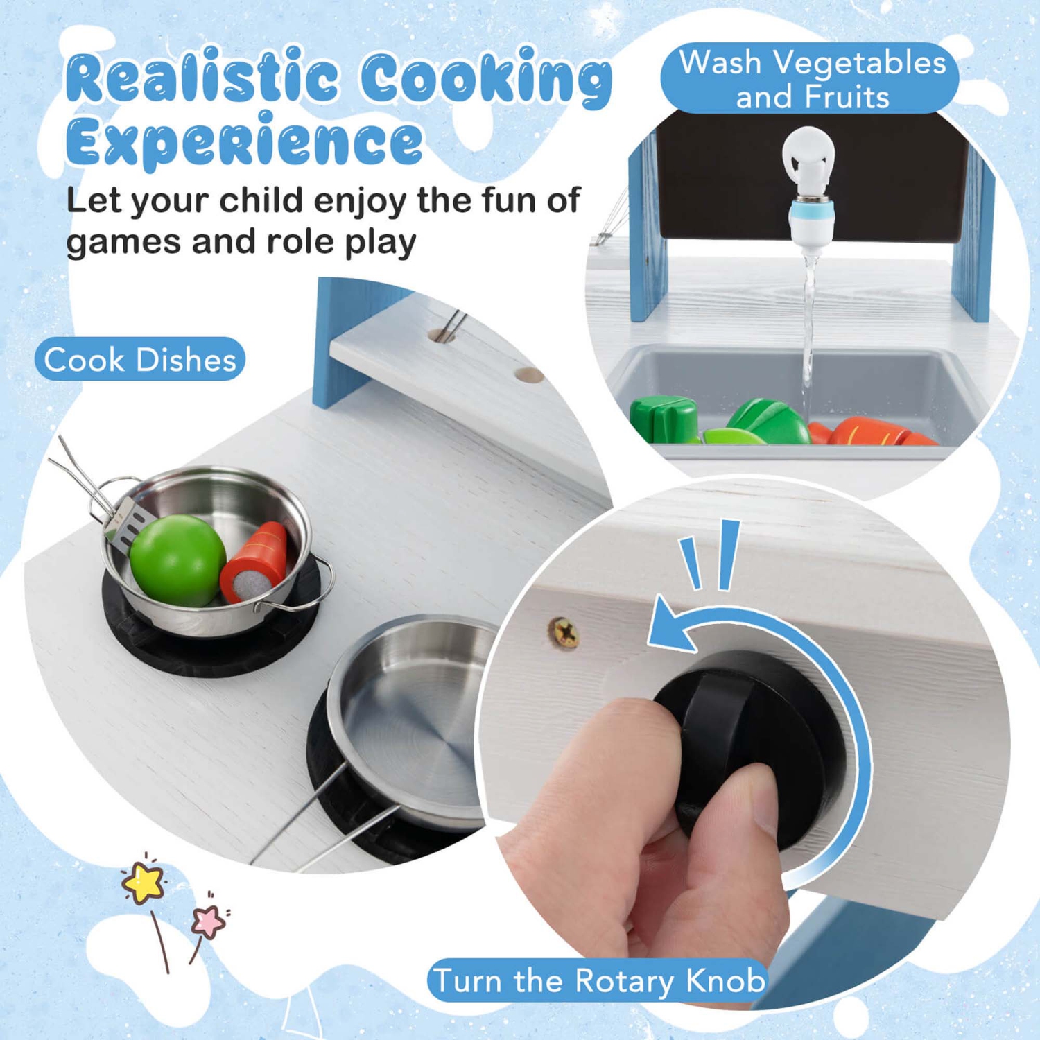 Costway 2-In-1 Wooden Mud Kitchen with Canopy Removable Sink Water Box Faucet Sound Effect